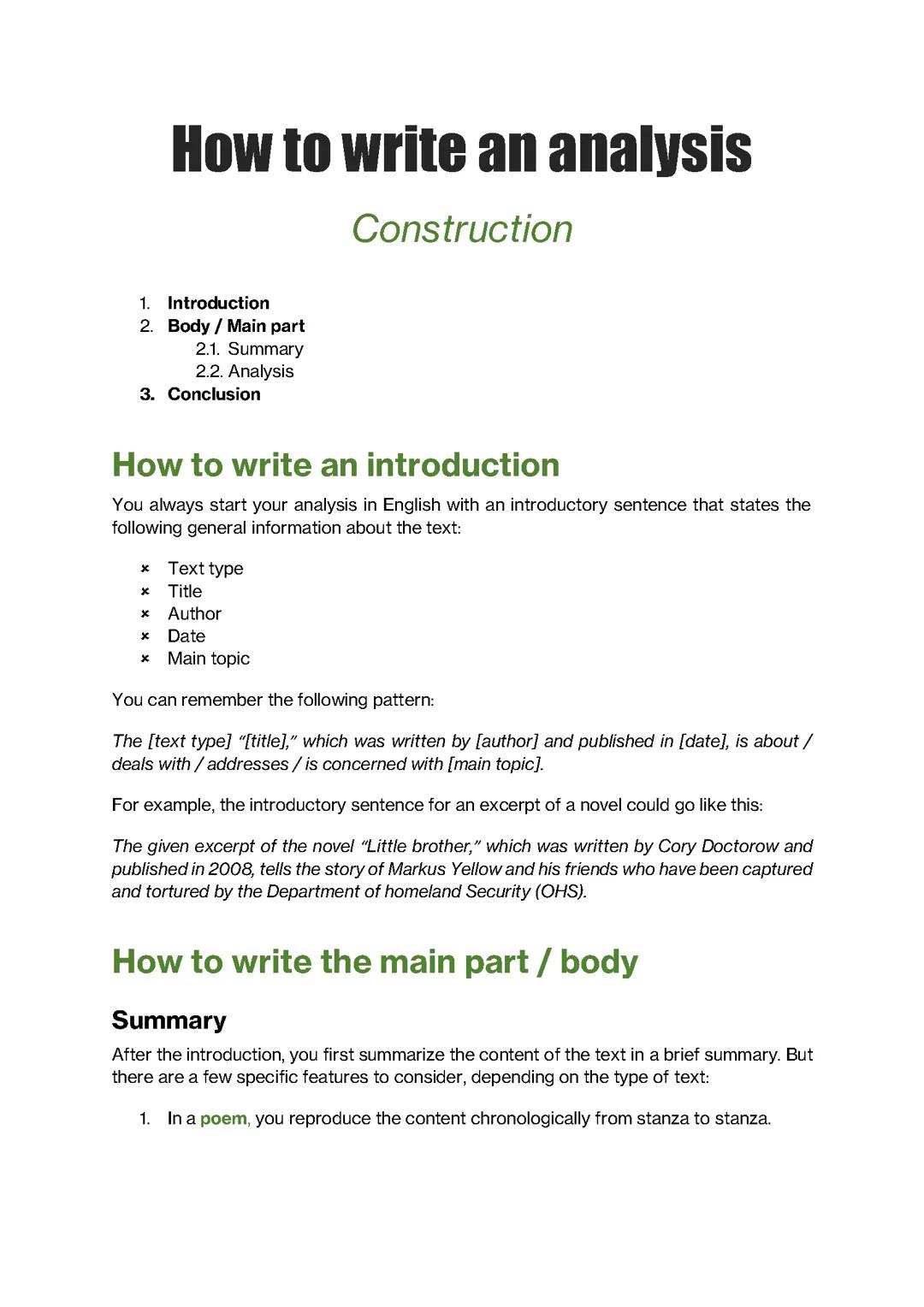 How to write an analysis