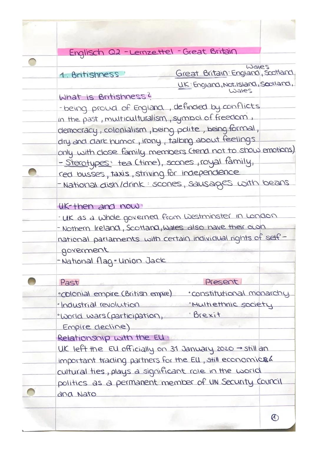 Lernzettel Great Britain Q2