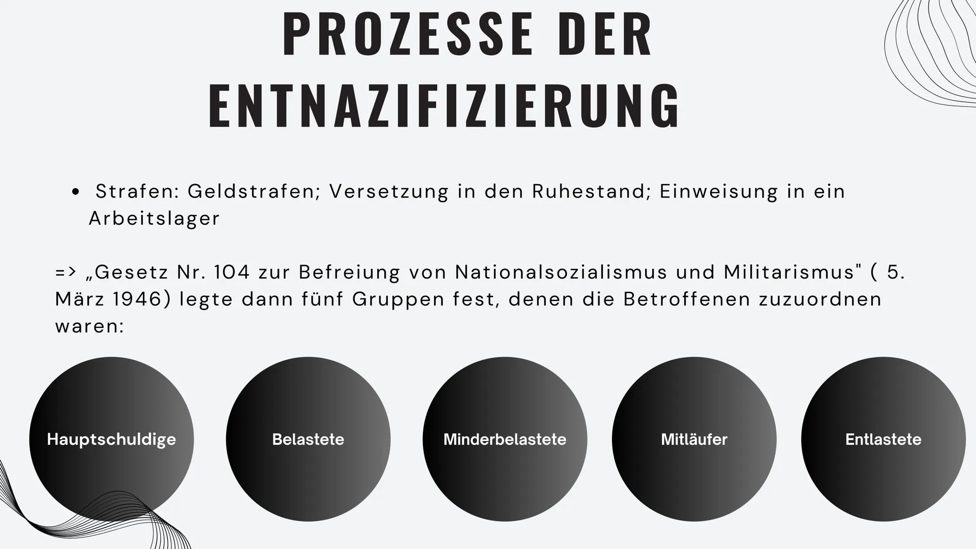 INHALTSVERZEICHNIS
01 DEFINITION
02
POTSDAMMER KONFERENZ
03
ZIELE: 5D'S
04
PROZESS DER ENTNAZIFIZIERUNG
05
BESATZUNGSZONEN UND IHRE ZIELE
06