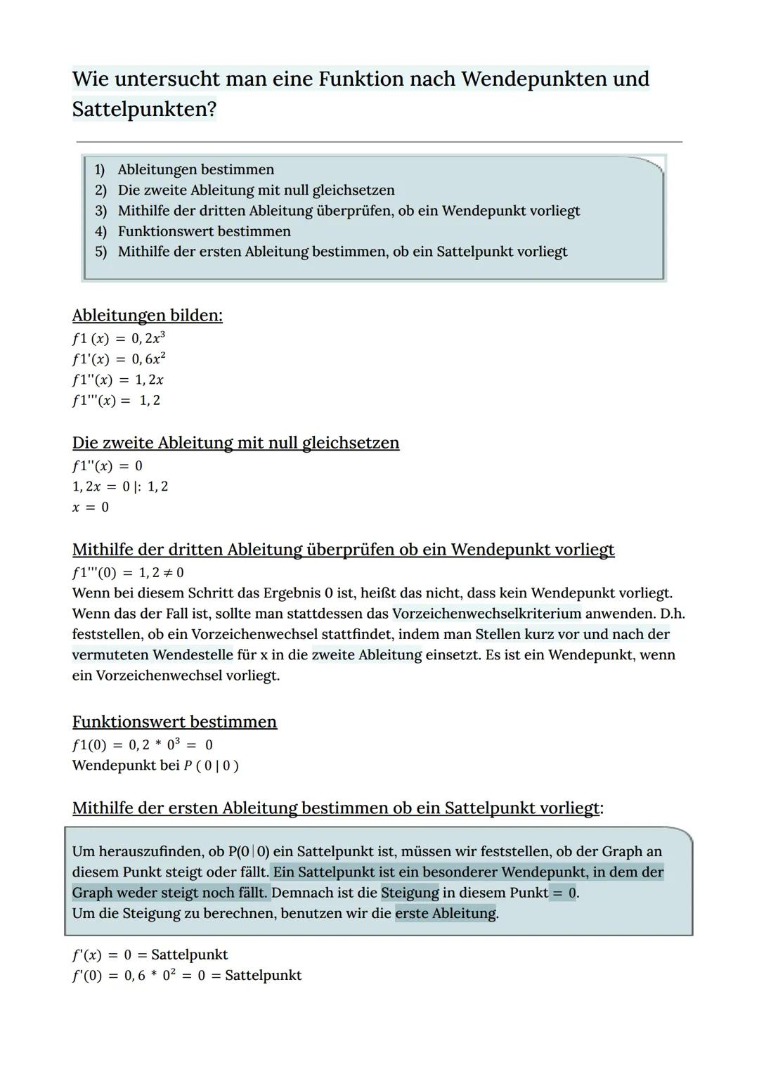 # Berechnung und Bestimmung von Wendepunkten und
Sattelpunkten
Allgemeines zu Wendepunkten
Um Wendepunkte zu berechnen, müssen wir die Krü