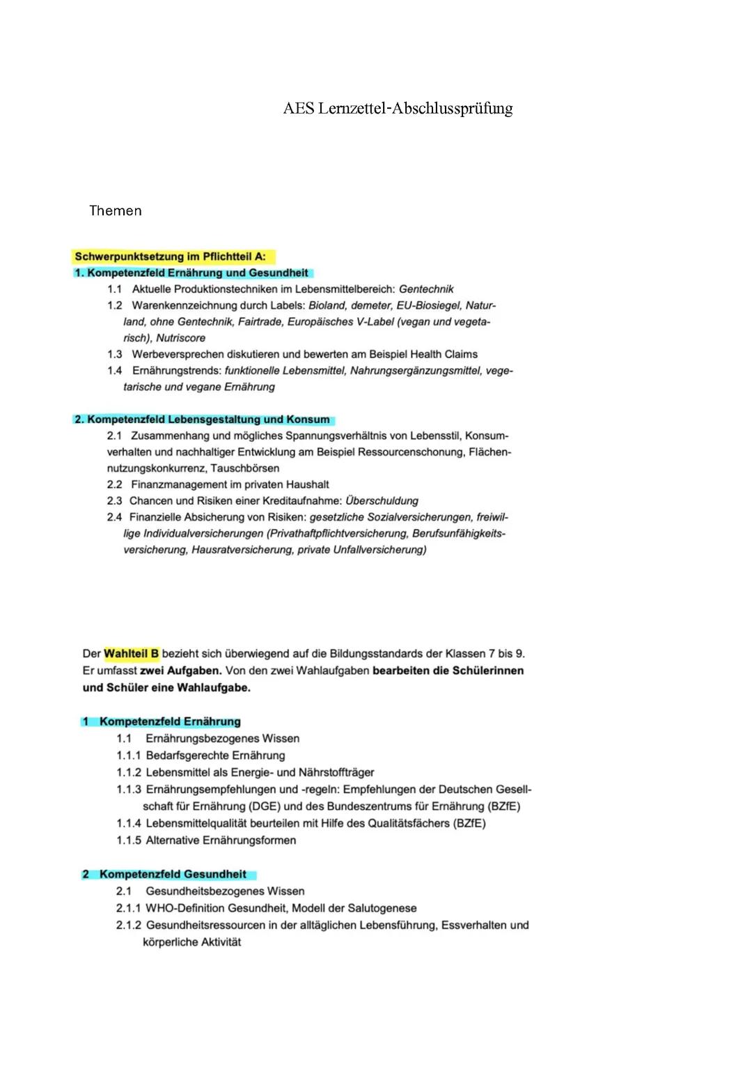 AES komplette Zusammenfassung (Gentechnik, Gesundheit, Ernährung etc.)
