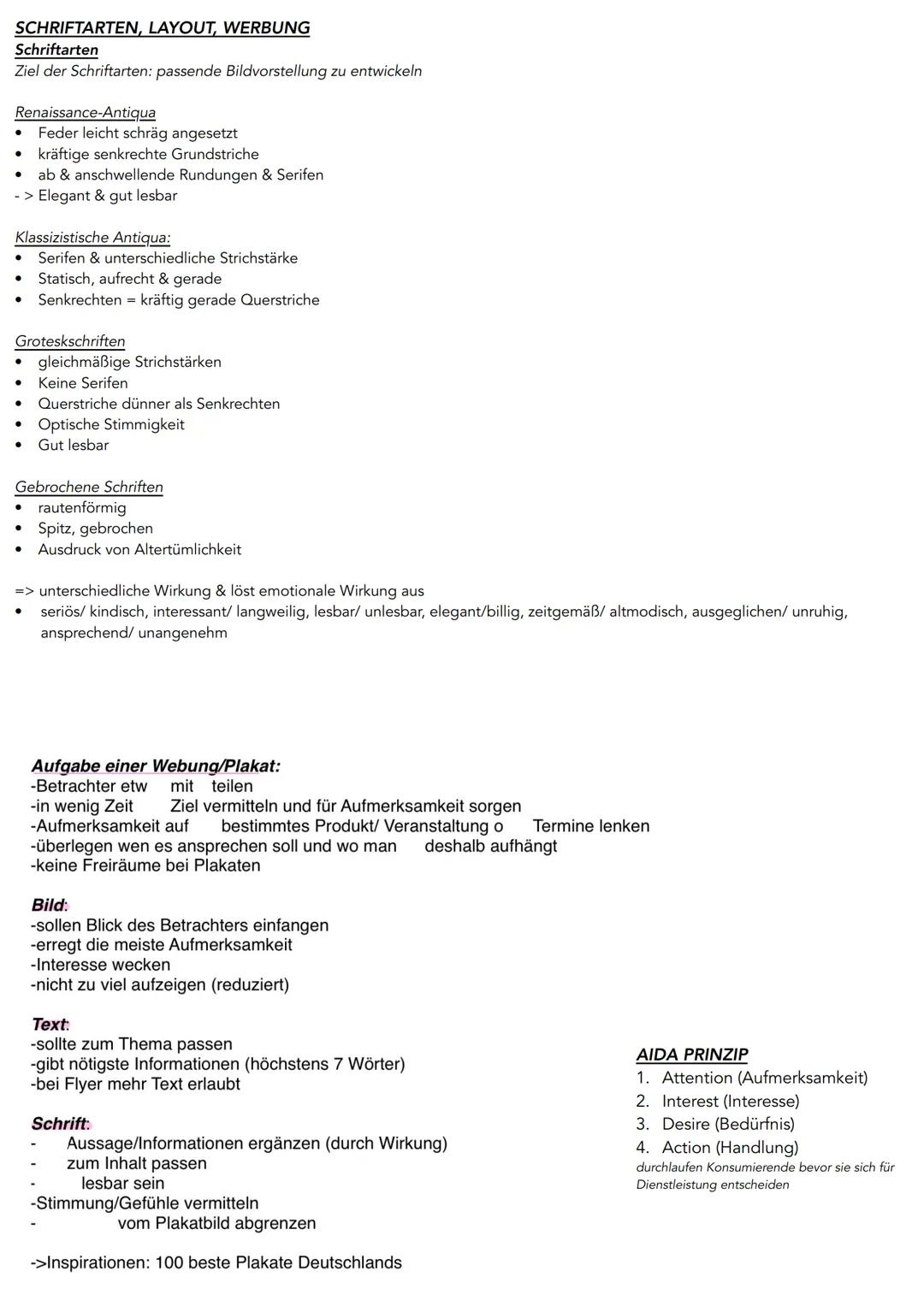 # SCHRIFTARTEN, LAYOUT, WERBUNG
Schriftarten
Ziel der Schriftarten: passende Bildvorstellung zu entwickeln
Renaissance-Antiqua
- Feder leic