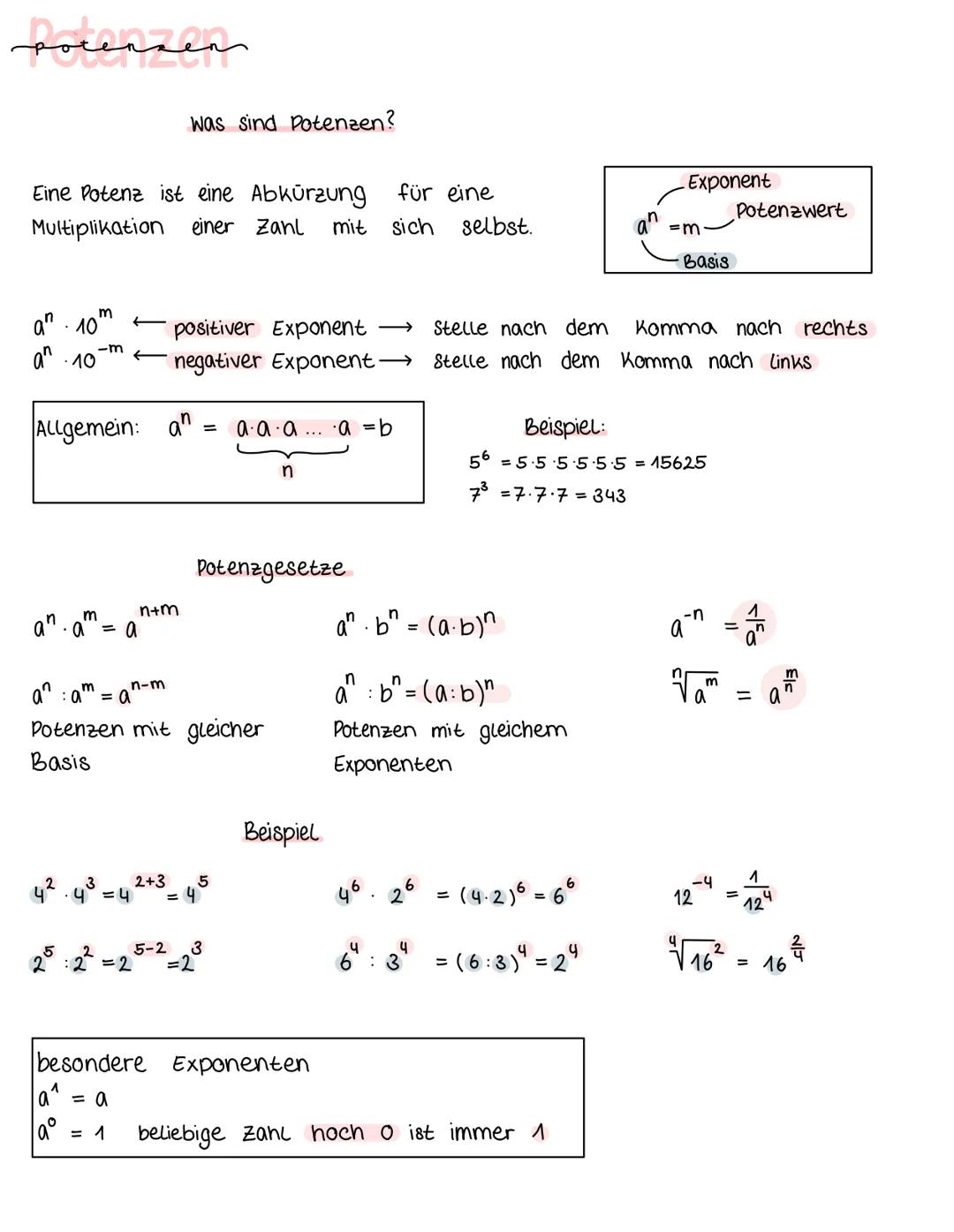 pocenzen
Was sind Potenzen?
Eine Potenz ist eine Abkürzung für eine
Multiplikation einer Zanl
.
an 10"
m
-m
an 10
mit sich
Exponent
Potenzwe