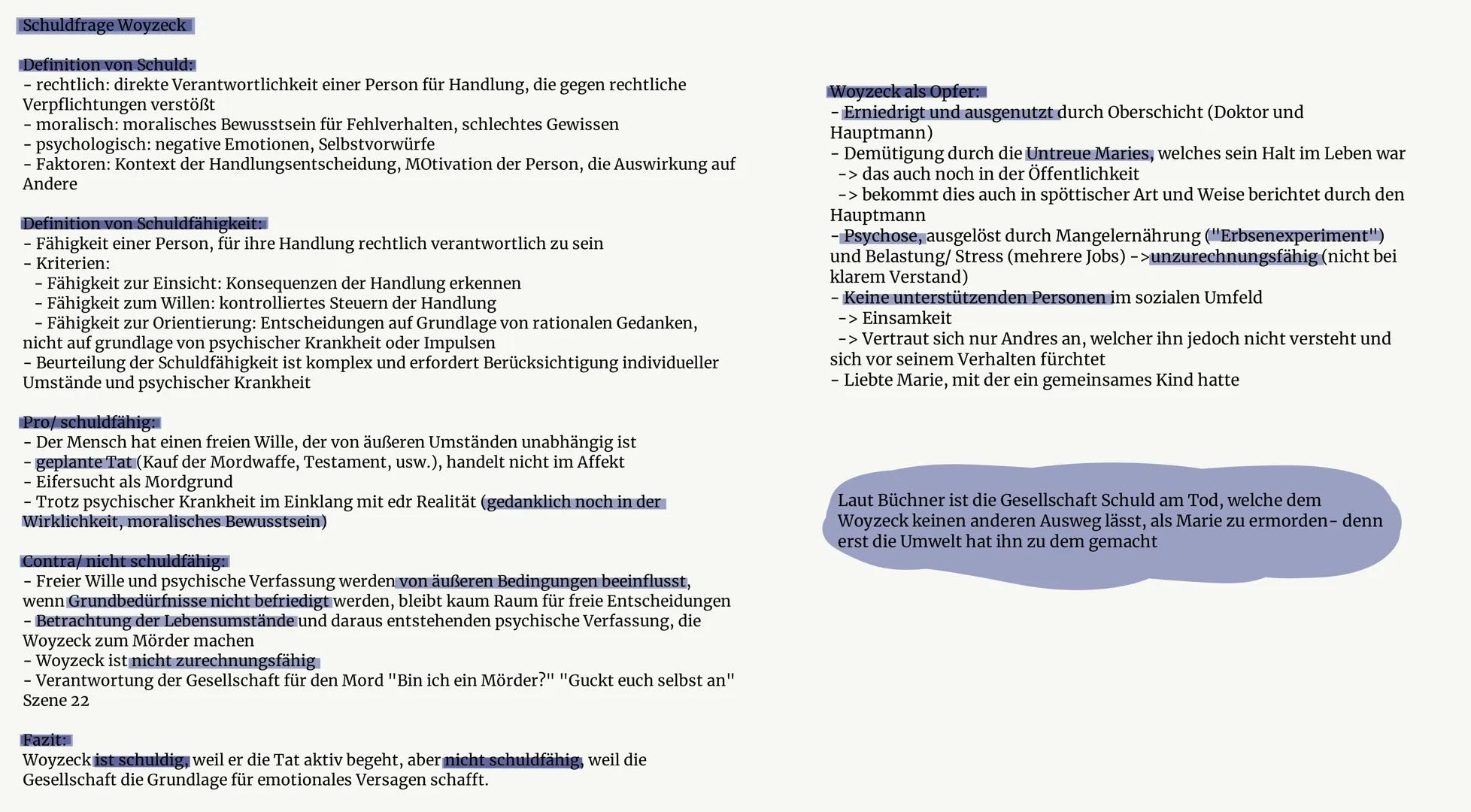 Schuldfrage Woyzeck
Definition von Schuld:
-rechtlich: direkte Verantwortlichkeit einer Person für Handlung, die gegen rechtliche
Verpflicht