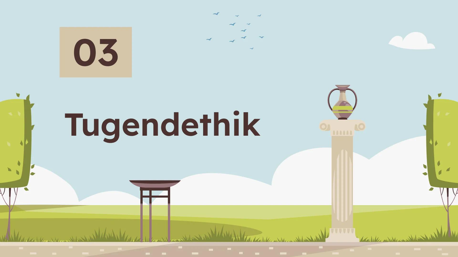 # Aristoteles:
Tugendethik Gliederung
01
Definition
Was bedeutet Tugend?
02
Aristoteles'
Tugendethik
Tugend als Mitte
04
Kritik
05
Quelle