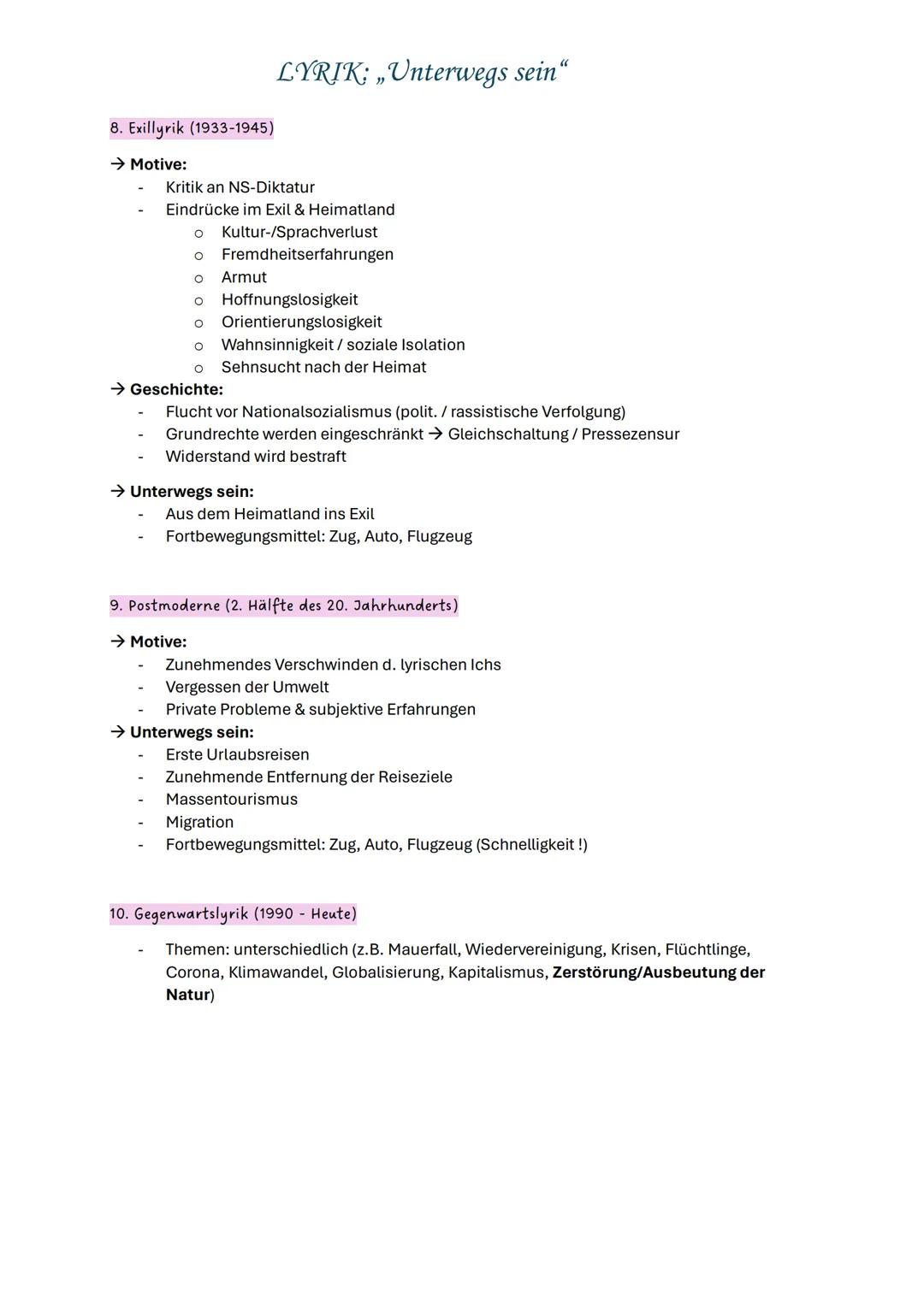 LYRIK: „Unterwegs sein“
ELEMENTE EINES GEDICHTS
Verse
Lyrisches Ich
-
Strophen
Metrum
-
Kadenz
Reimschema
Lyrisches Ich
Gedichtsform
Sprache
