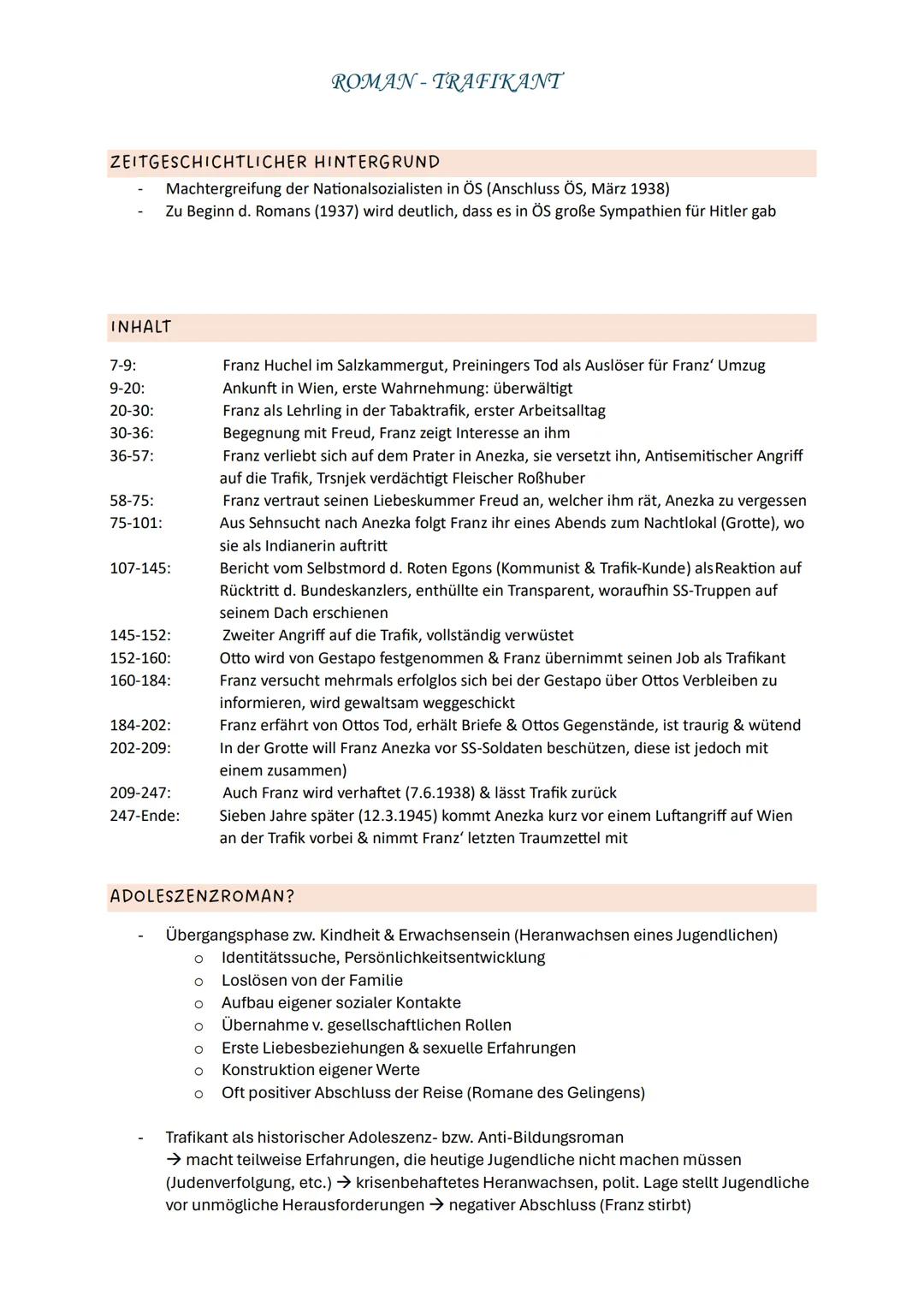 # ROMAN-TRAFIKANT
ZEITGESCHICHTLICHER HINTERGRUND
- Machtergreifung der Nationalsozialisten in ÖS (Anschluss ÖS, März 1938)
- Zu Beginn d.