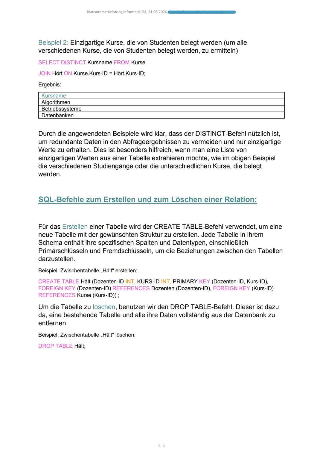 2024
SQL
KLAUSURERSATZLEISTUNG Q2 INFORMATIK, 21.05.2024 Klausurersatzleistung Informatik Q2, 21.05.2024,
SQL - Sprache:
SQL steht für „