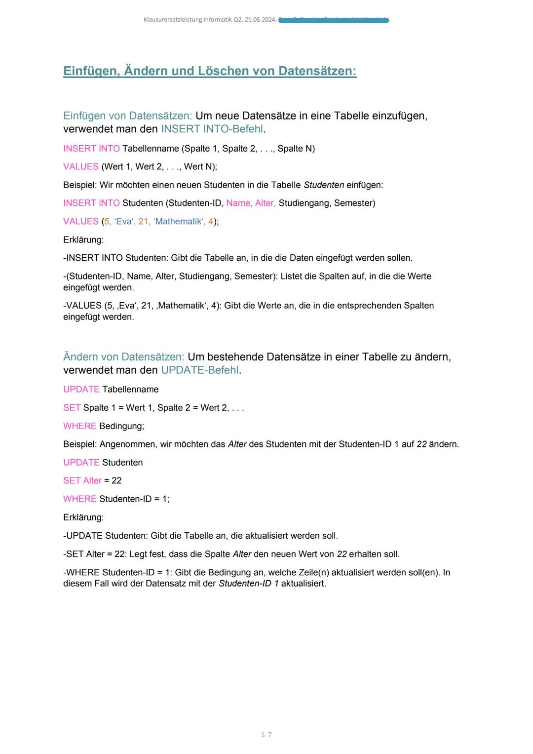2024
SQL
KLAUSURERSATZLEISTUNG Q2 INFORMATIK, 21.05.2024 Klausurersatzleistung Informatik Q2, 21.05.2024,
SQL - Sprache:
SQL steht für „