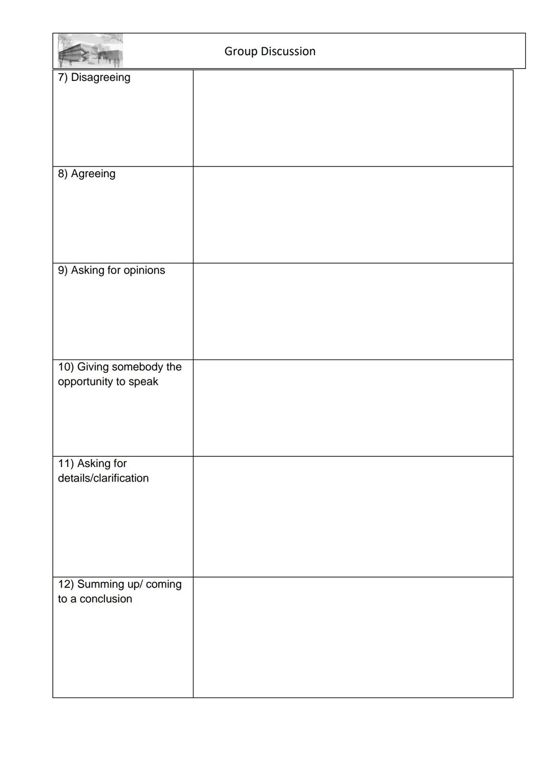 Group Discussion
(Organisatorischer) Ablauf einer Gruppendiskussion
| Preparation | - make sure you understand the task |
| ----------- |