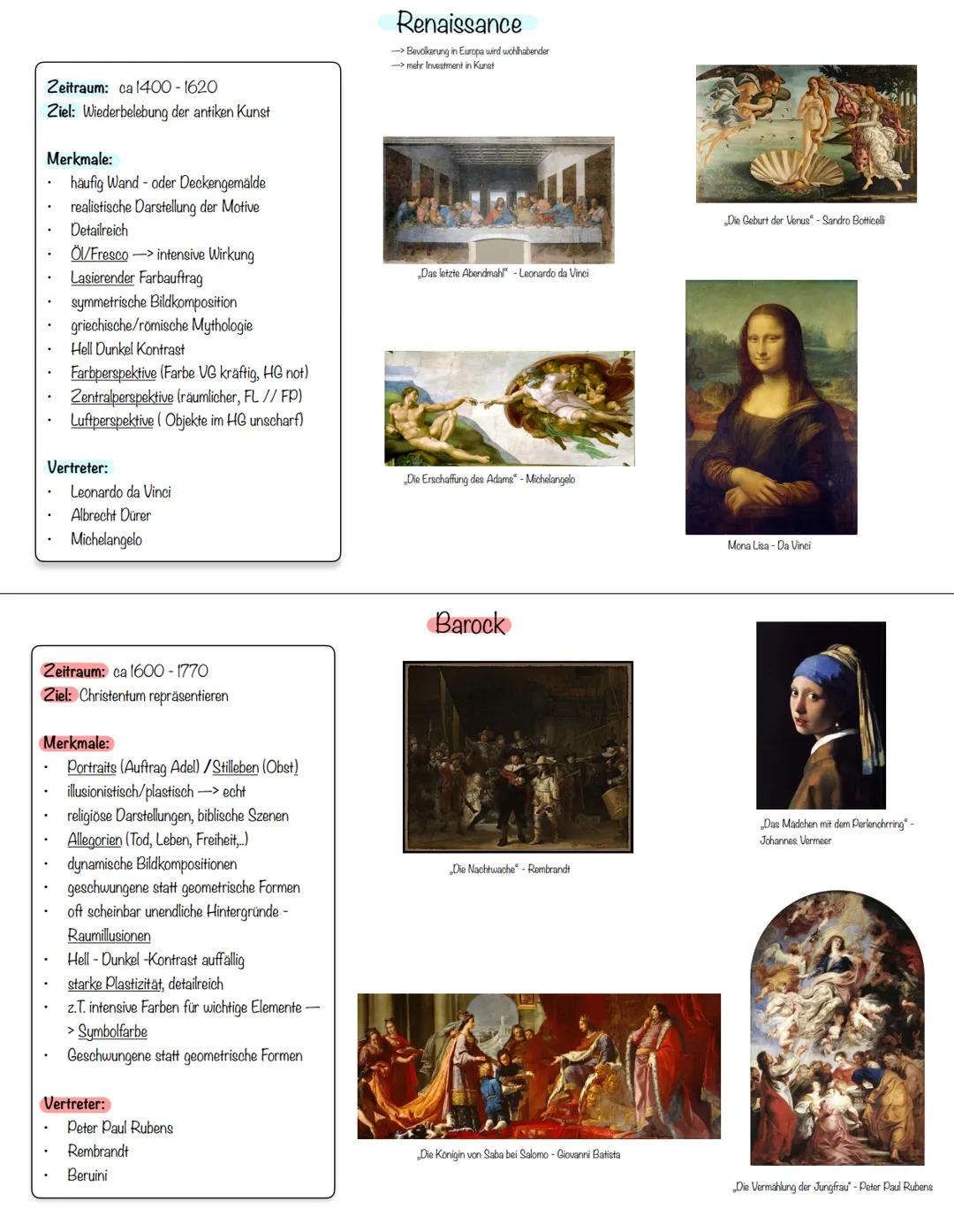 Renaissance
->Bevolkerung in Europa wird wohlhabender
-> mehr Investment in Kunst
Zeitraum: ca 1400-1620
Ziel: Wiederbelebung der antiken Ku