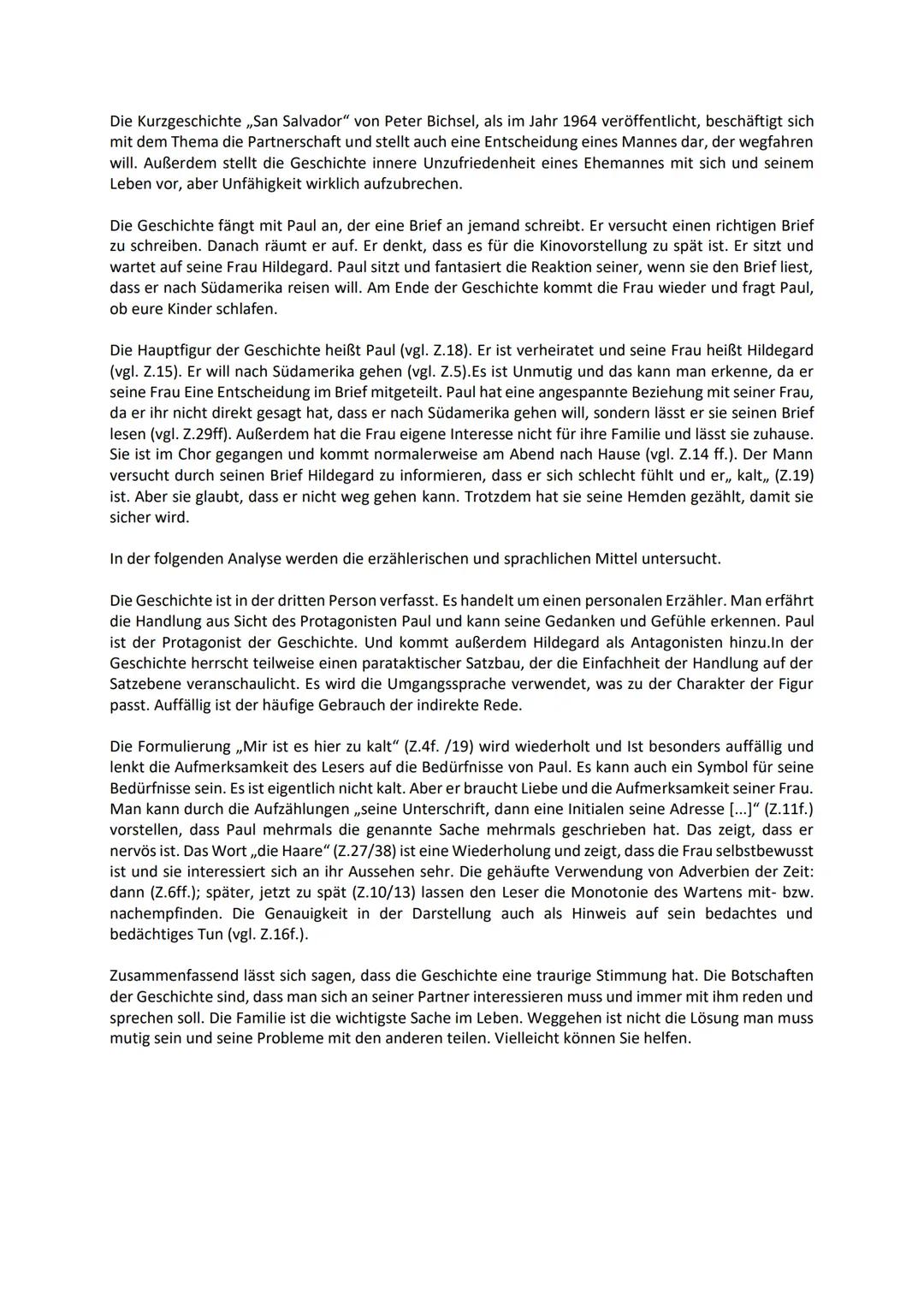 Die Kurzgeschichte,,San Salvador" von Peter Bichsel, als im Jahr 1964 veröffentlicht, beschäftigt sich
mit dem Thema die Partnerschaft und s