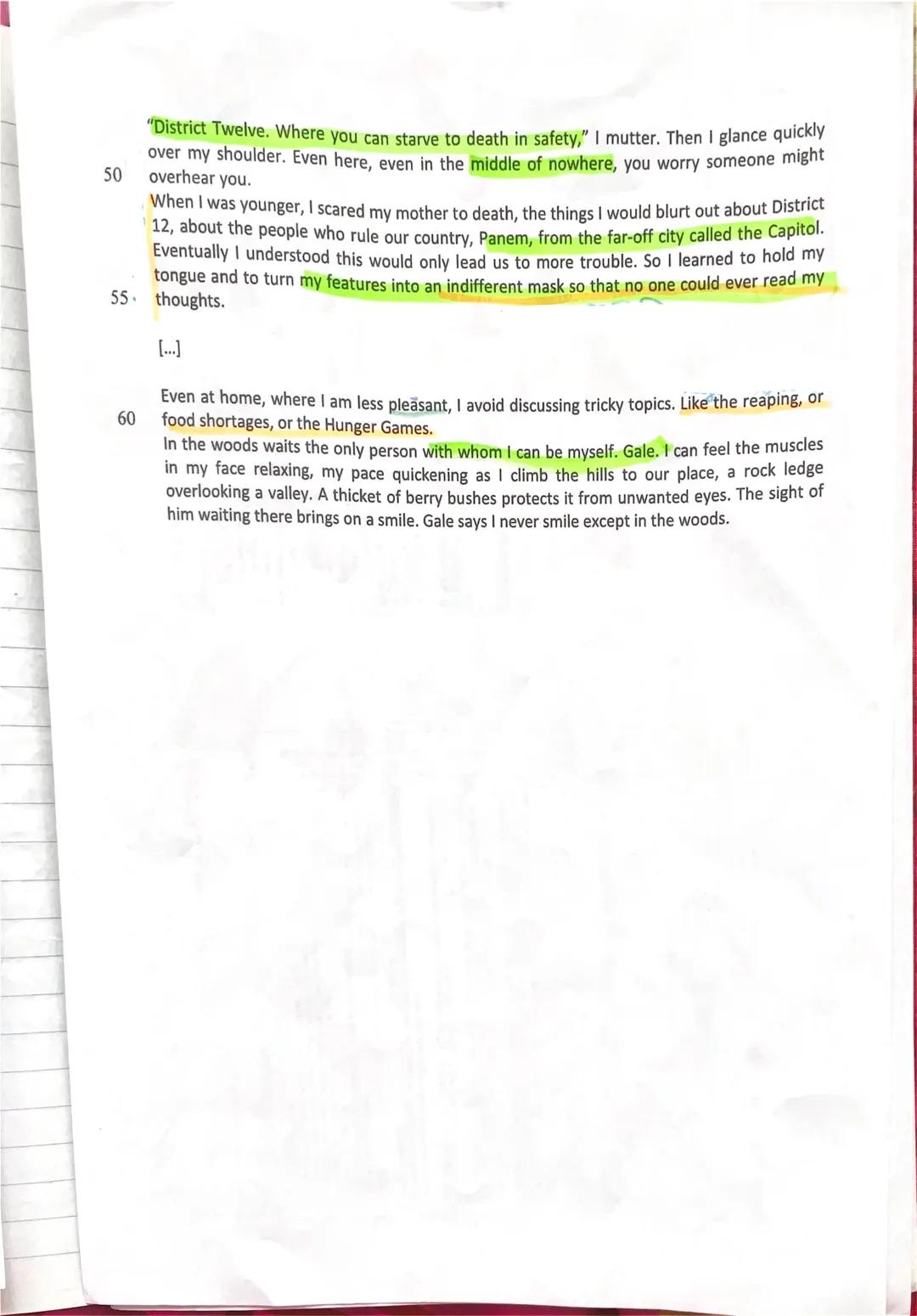 Q1 GK
1. Klausur
05.11.2018
Text: Suzanne Collins: The Hunger Games. Scholastic Press, 2008. Chapter 1, p.3-6.
Assignments:
1.
Outline the p