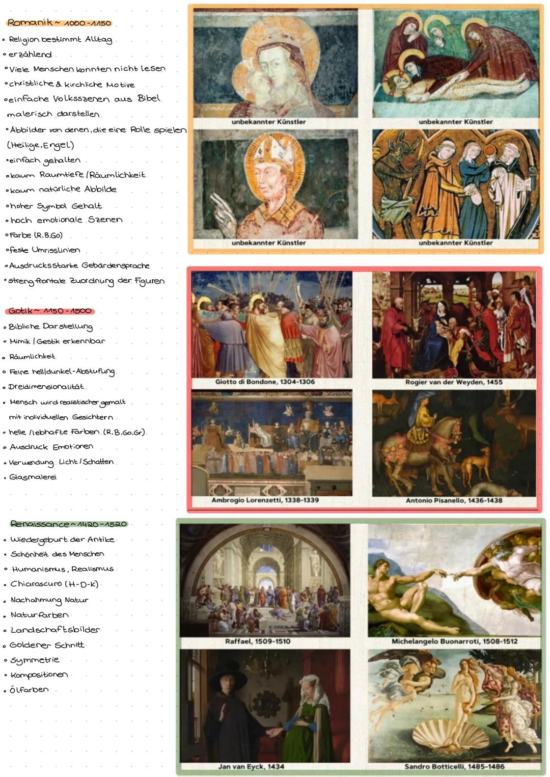 Romanik~ 1000-1150
• Religion bestimmt Alltag
• erzählend
Viele Menschen konnten nicht lesen
christliche & kirchliche Motive
reinfache