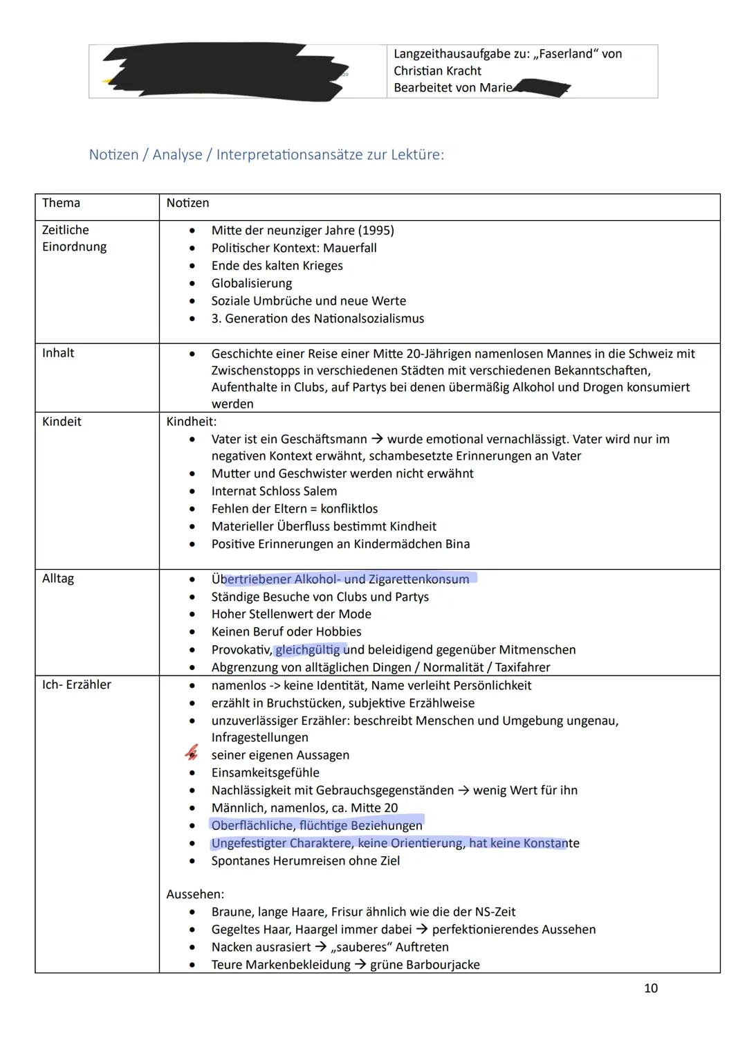 Langzeithausaufgabe zu: „Faserland" von
Christian Kracht
Bearbeitet von Marie,
Langzeithausaufgabe zu: „Faserland“ von
Christian Kracht
FA