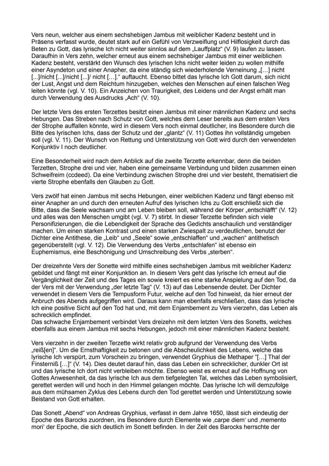 Analyse von Gedichten
Abend - Andreas Gryphius
30.09.2021
In dem Gedicht „Abend" von Andreas Gryphius, verfasst in dem Jahre 1650, erschiene