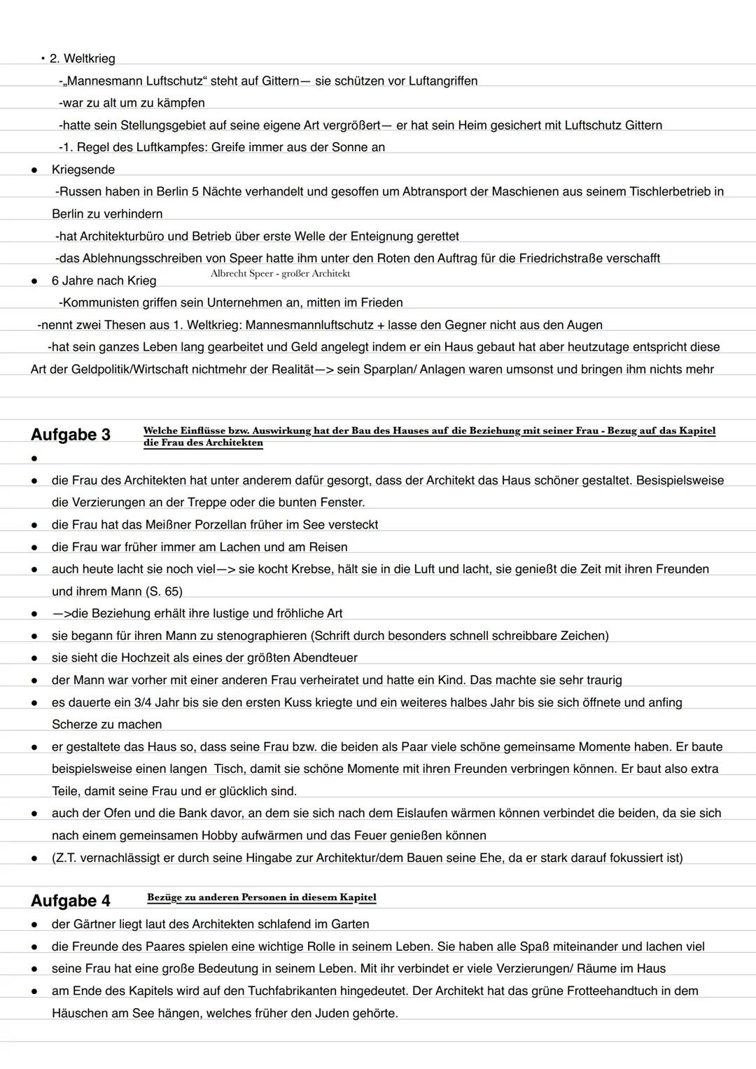 Der Architekt
Aufgabe 1
Wie versucht er Heimat / Heim zu finden bzw. Zu behalten?
• der Architekt investiert viel Zeit um seine Heimat aufzu