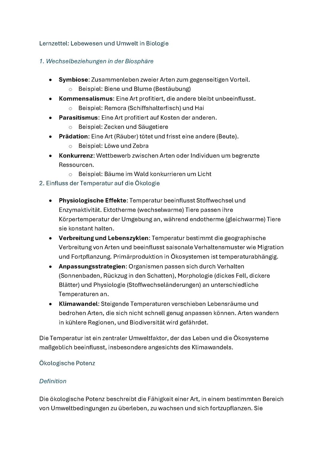 Biologie Ökologie Abitur mündlich