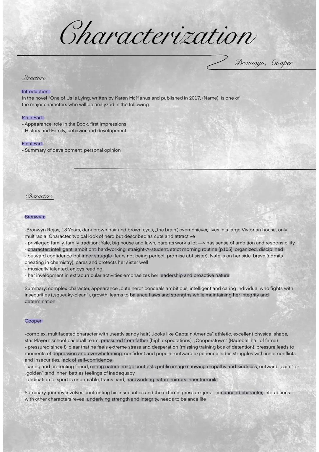 Charakterisierung von Bronwyn und Cooper (one of us is lying)