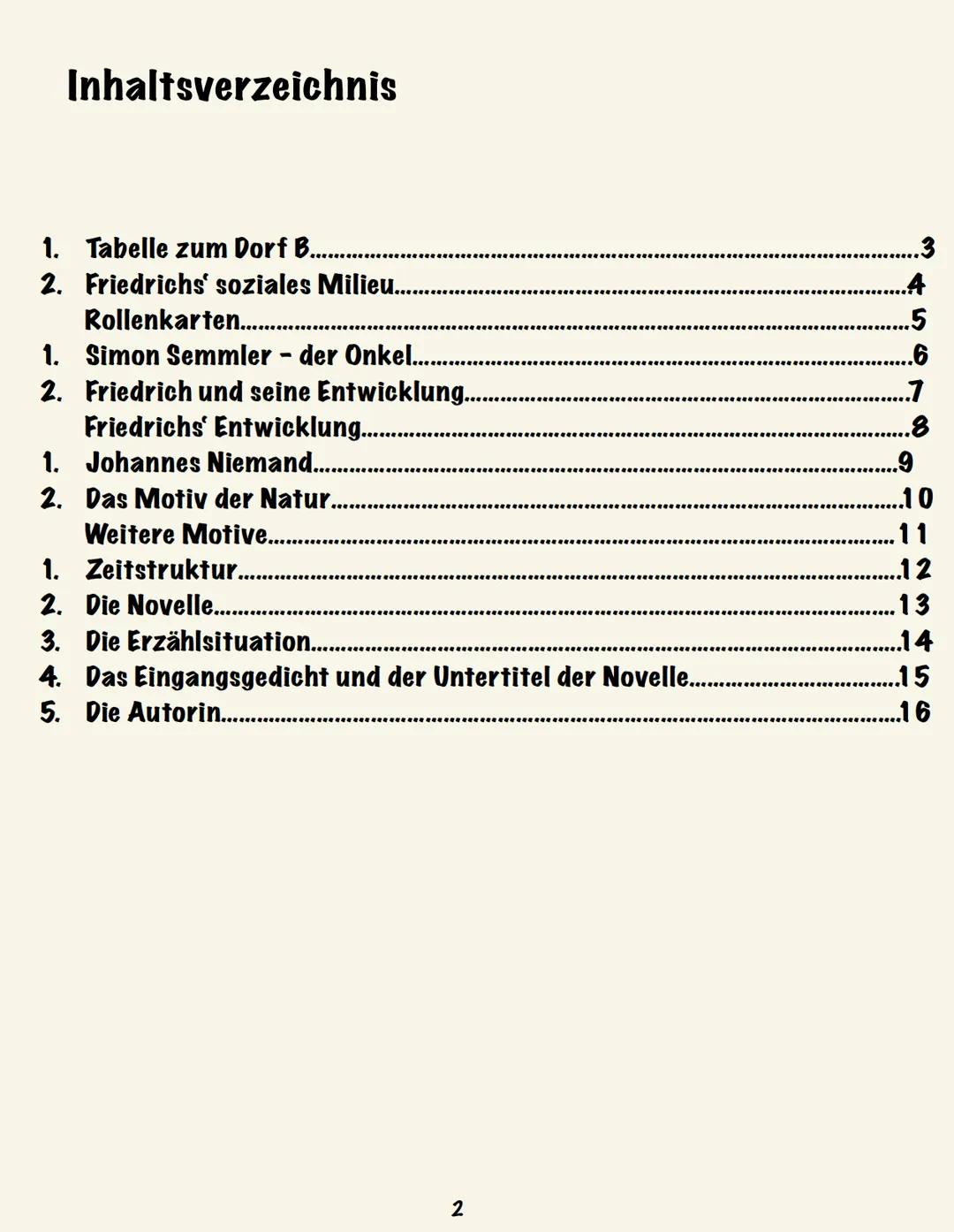# Portfolio
Die Judenbuche
Annette von Droste-Hülshoff
Dorf
B Inhaltsverzeichnis
1. Tabelle zum Dorf B.................................