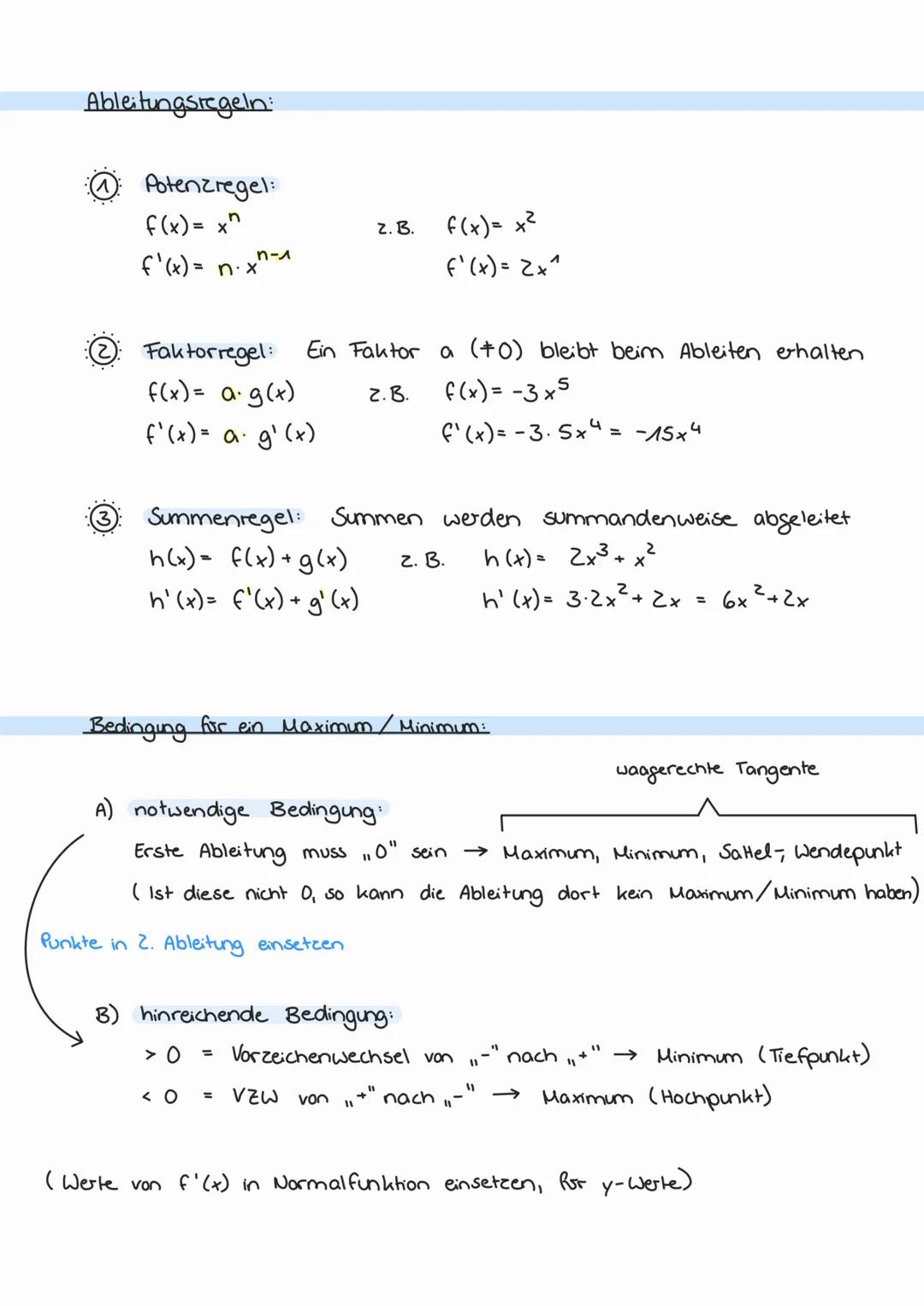 ANALYSIS
Wichtig zu wissen:
A) Steigung einer linearen Funktion
= "Differenzenquotienten"
B) Satz vom Nullprodukt:
Funktionsgleichung aller