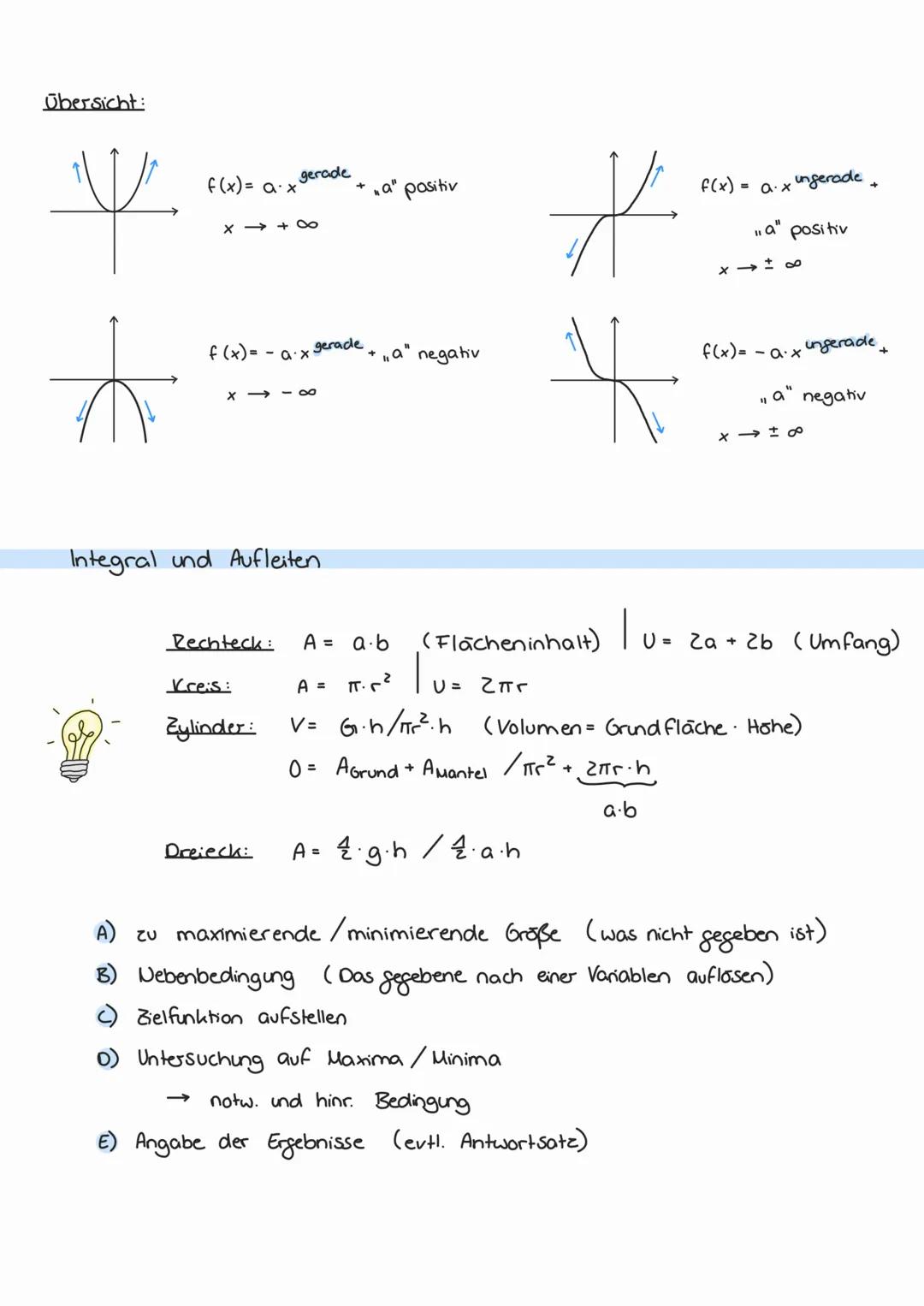 ANALYSIS
Wichtig zu wissen:
A) Steigung einer linearen Funktion
= "Differenzenquotienten"
B) Satz vom Nullprodukt:
Funktionsgleichung aller