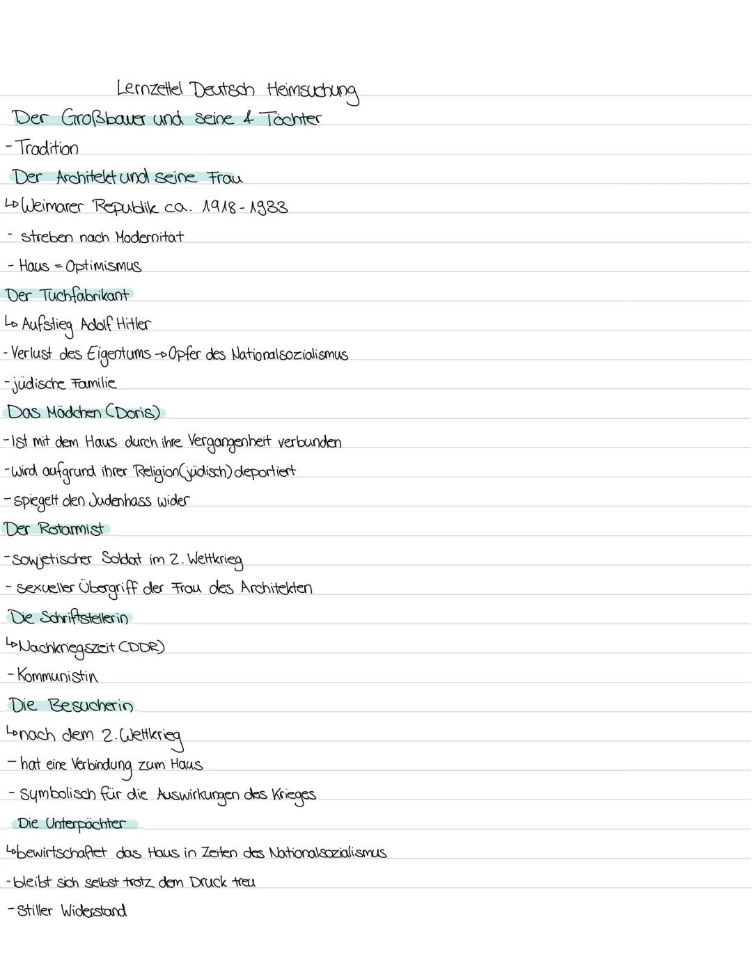 Lernzettel Deutsch Heimsuchung
Der Großbauer und seine & Töchter
-Tradition
Der Architekt und seine Frau
LoWeimarer Republik ca. 1918-1933
-