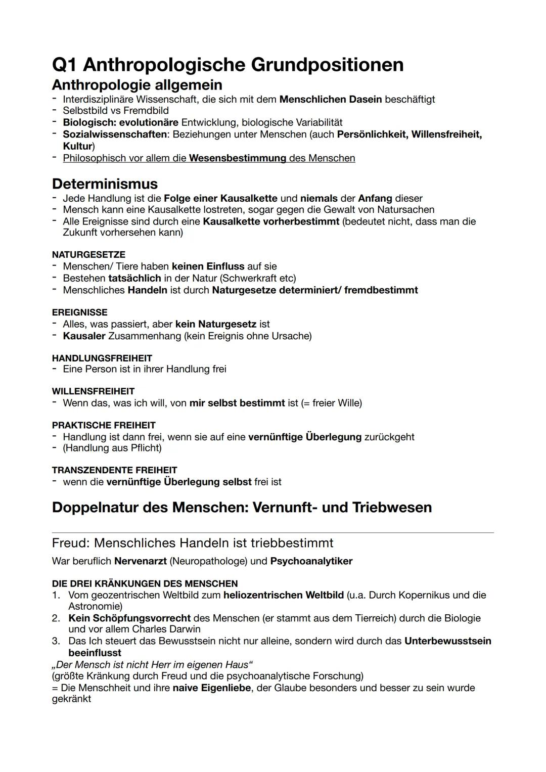 # Q1 Anthropologische Grundpositionen
Anthropologie allgemein
- Interdisziplinäre Wissenschaft, die sich mit dem Menschlichen Dasein besch