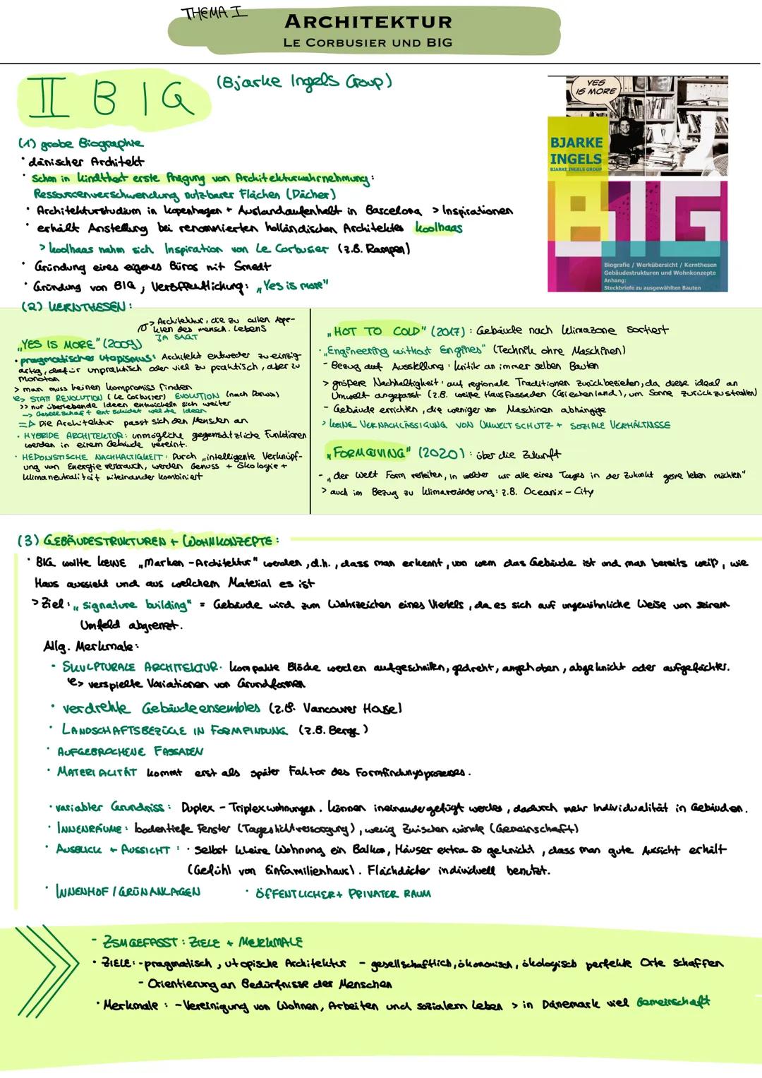 THEMA I
ARCHITEKTUR
LE CORBUSIER UND BIG
I BIG
(1) grobe Biographie
(Bjarke Ingels Group)
YES
15 MORE
· dänischer Architekt
• Schon in kindt