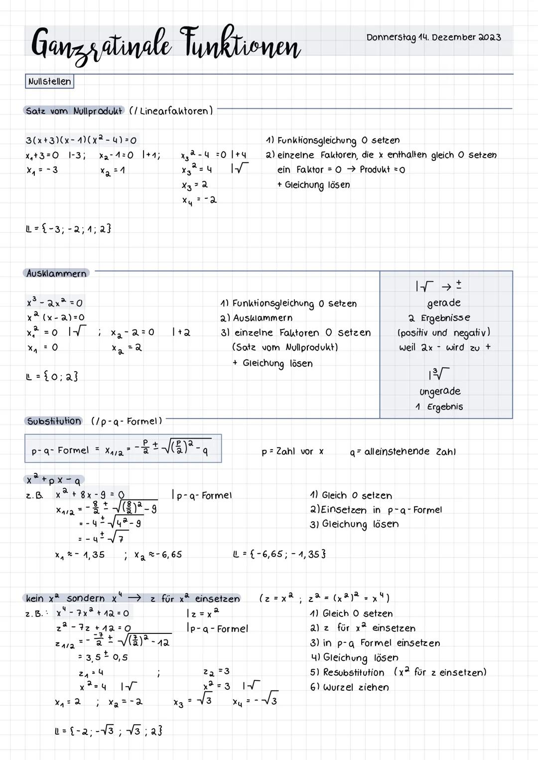 # Ganzrationale Funktionen
Bedingungen
10 IR
+
Exponente müssen ganze, positive Zahlen sein
Donnerstag 14. Dezember 2023
Grad
Koeffiz