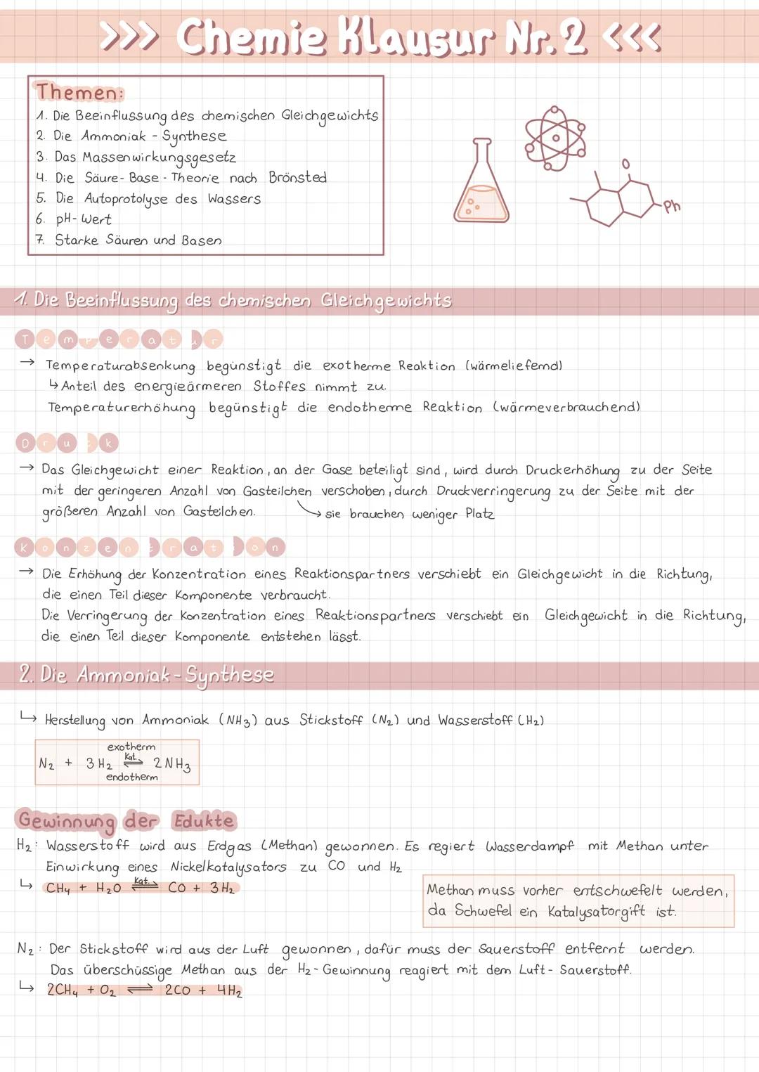 >>> Chemie Klausur Nr. 2 <<<
Themen:
1. Die Beeinflussung des chemischen Gleichgewichts
2. Die Ammoniak - Synthese
3. Das Massenwirkungsgese