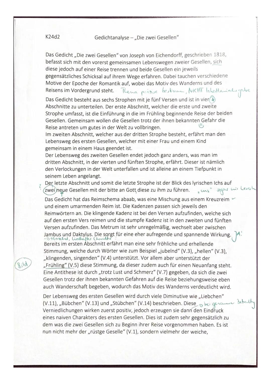 Gedichtsanalyse - „Die zwei Gesellen“ (1818) von Joseph von Eichendorff