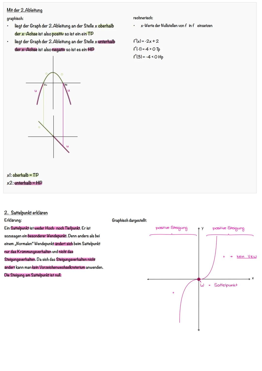 1. Extremstellen Berechnen
Verfahren
1.
die erste Ableitung bilden
Lernzettel Klausur
Beispiel Aufgabe:
2. Nullstellen berechnen
pq - Formel