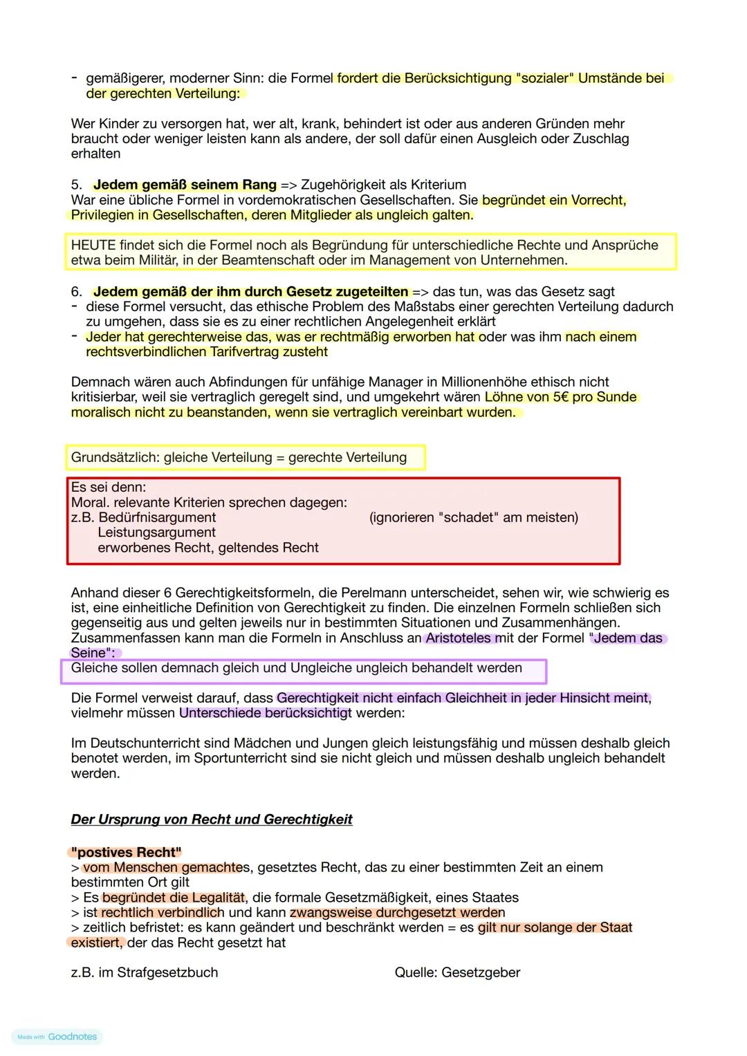 # Recht und Gerechtigkeit
Verteilungsgerechtigkeit
Die 6 Kriterien nach Perelmann
1. Jedem das Gleiche => alle auf gleiche Weise behandelt