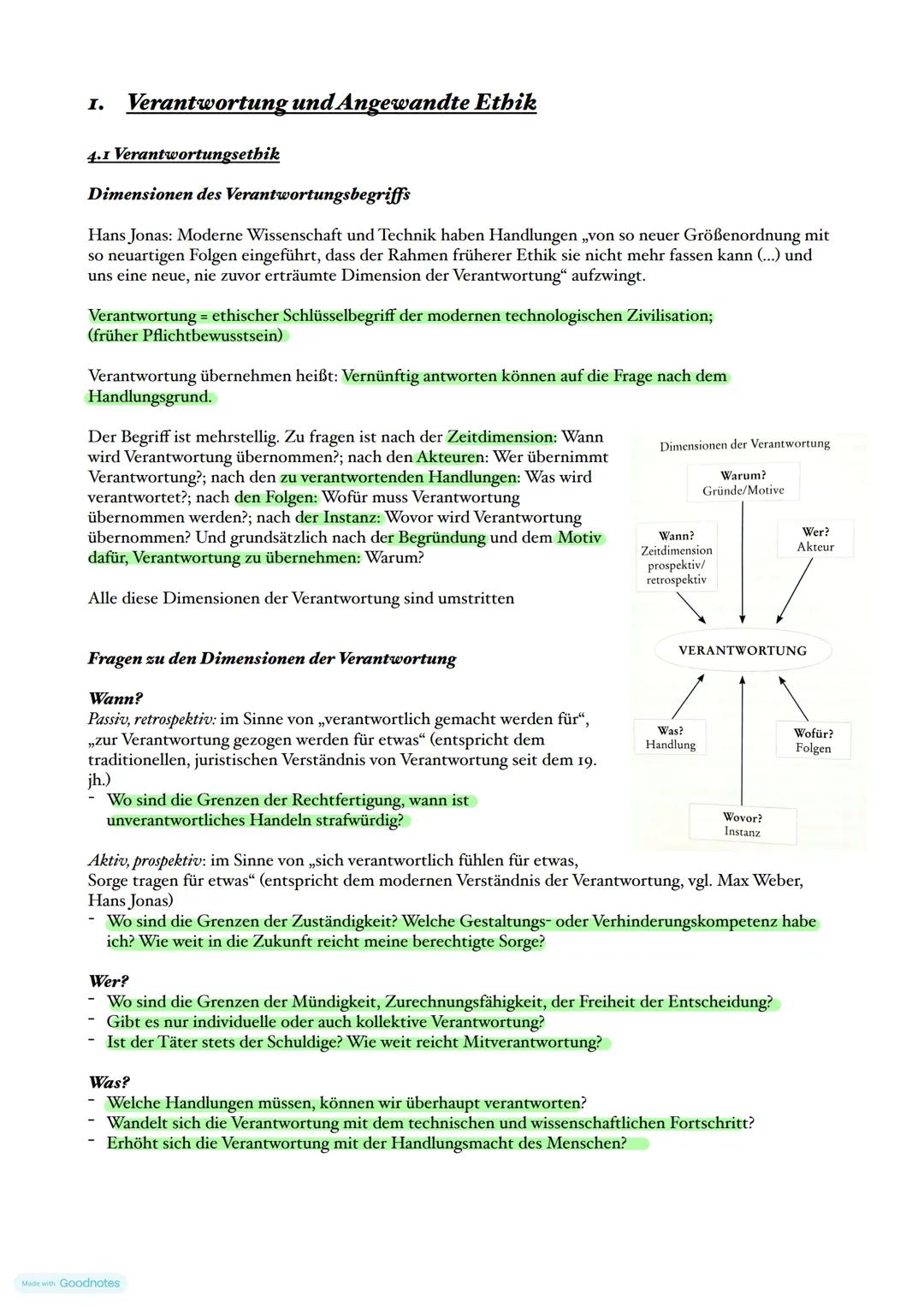 I. Verantwortung und Angewandte Ethik
4.1 Verantwortungsethik
Dimensionen des Verantwortungsbegriffs
Hans Jonas: Moderne Wissenschaft und Te