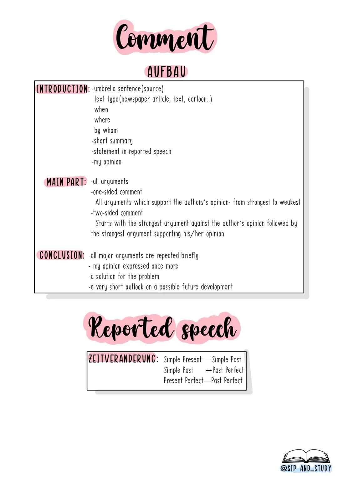 Comment
AUFBAU
EINLEITUNG: Aufgabenstellung
Anlass (Zeitungsartikel, Demos...)
-interessantes Beispiel
-allgemeine Aussage der Meinung
→Kurz