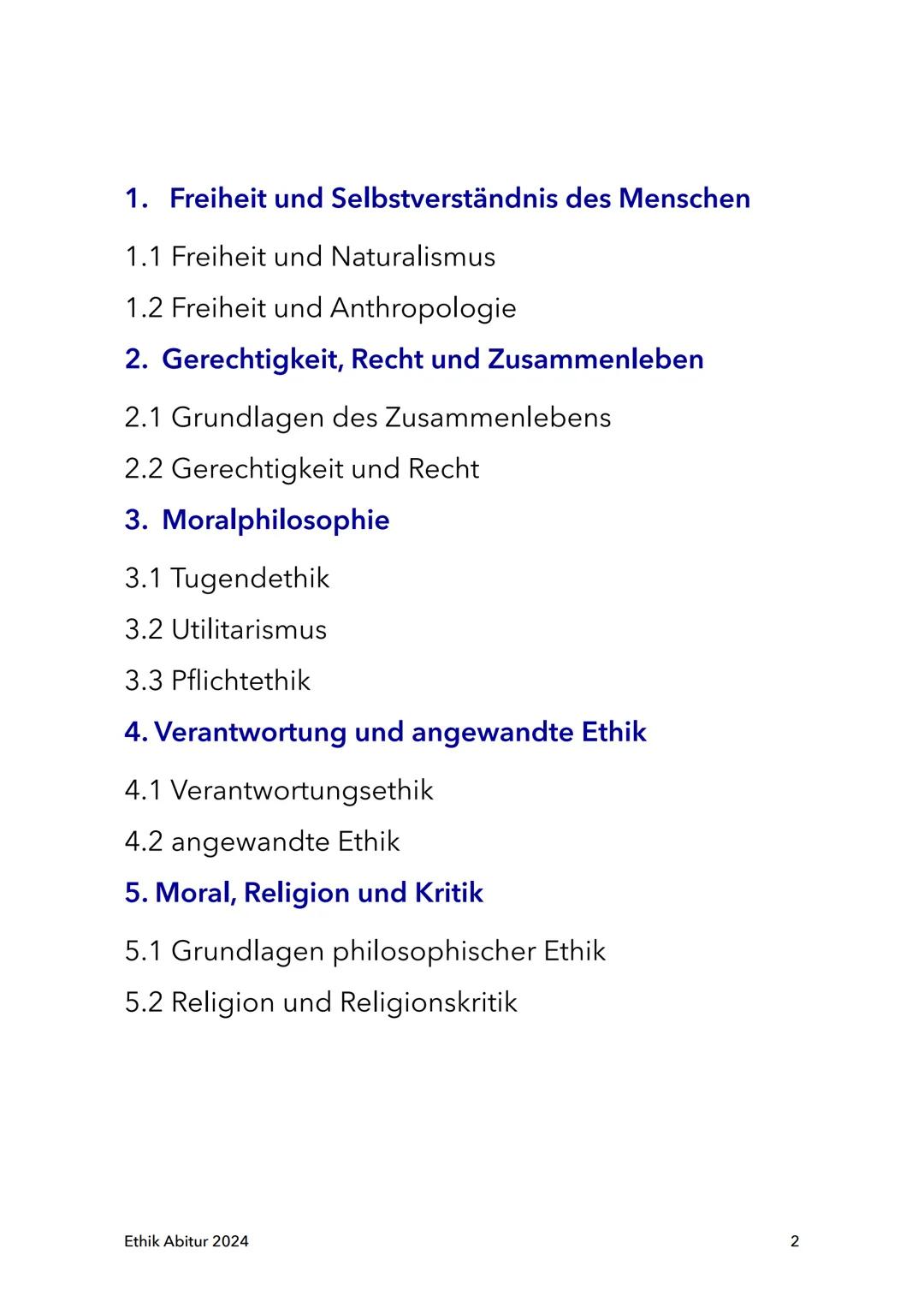 Mündliches Abitur 2024
Ethik
Königs Abi-Trainer (Mein Ziel: Abitur Ethik)
C.C.Buchner (Kolleg Ethik Neu)
Ethik Abitur 2024
1 1. Freiheit und