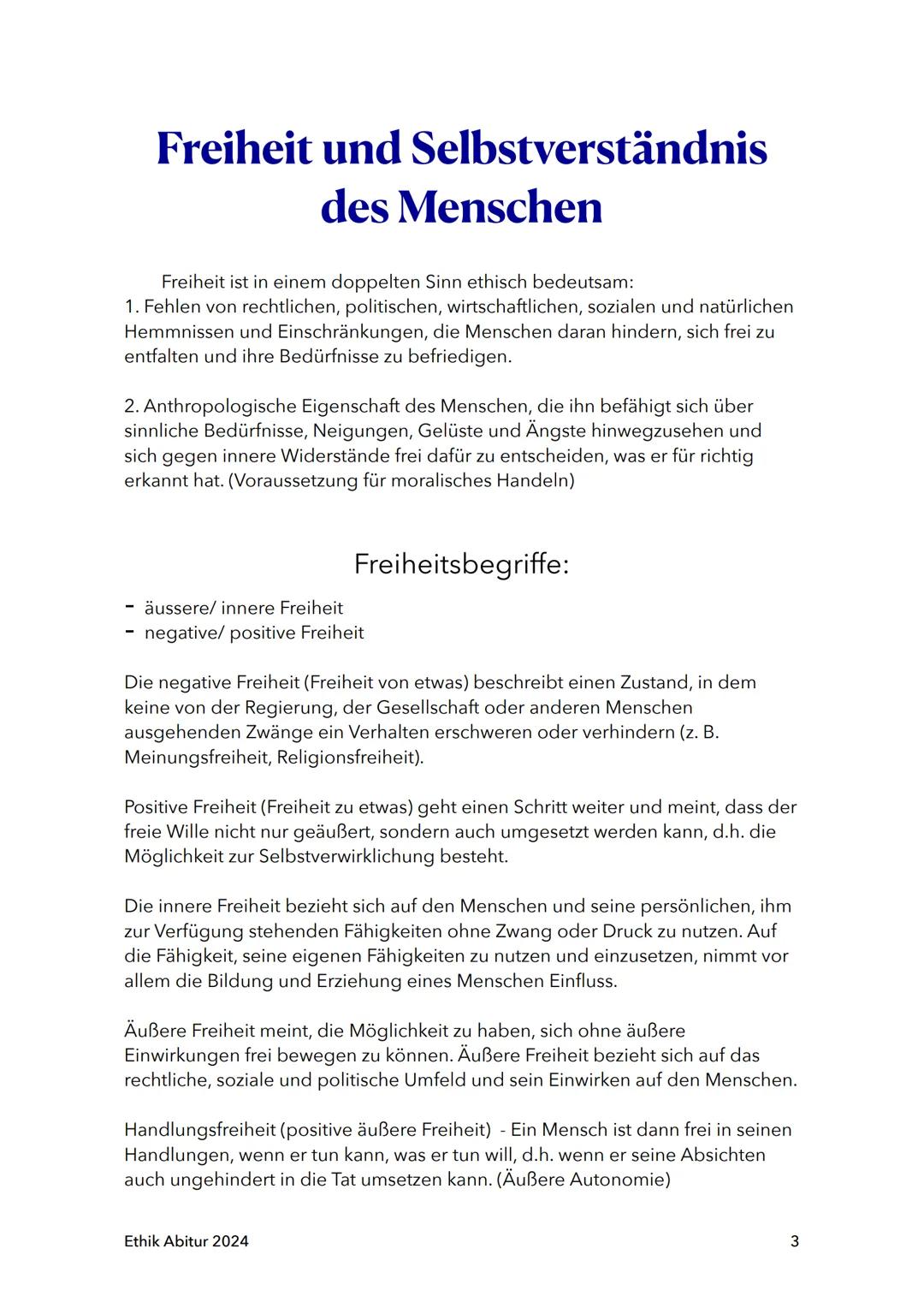 Mündliches Abitur 2024
Ethik
Königs Abi-Trainer (Mein Ziel: Abitur Ethik)
C.C.Buchner (Kolleg Ethik Neu)
Ethik Abitur 2024
1 1. Freiheit und