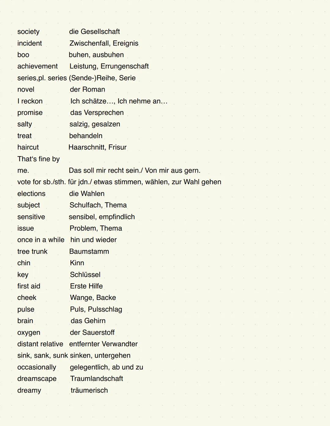 for now fürs Erste
aband on sb. jdn. verlassen/ im Stich lassen
breastfeed stillen
eventually schließlich, endlich
literally (wort)wörtlich,