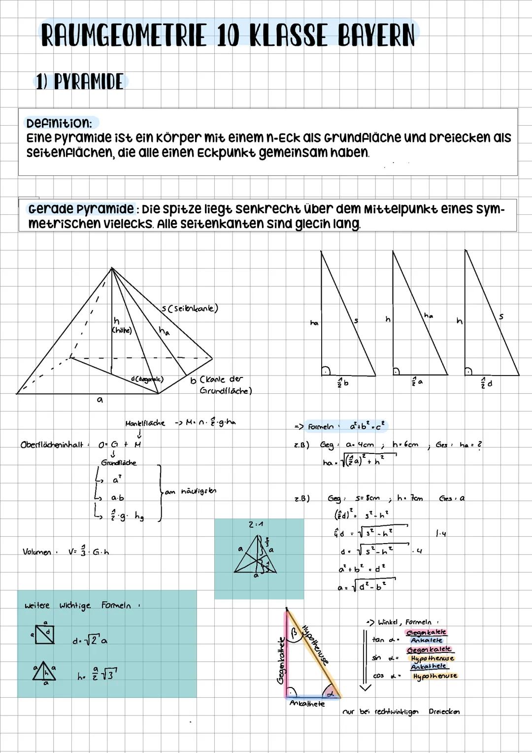 Raumgeometrie : Pyramide, Kegel, Kugel