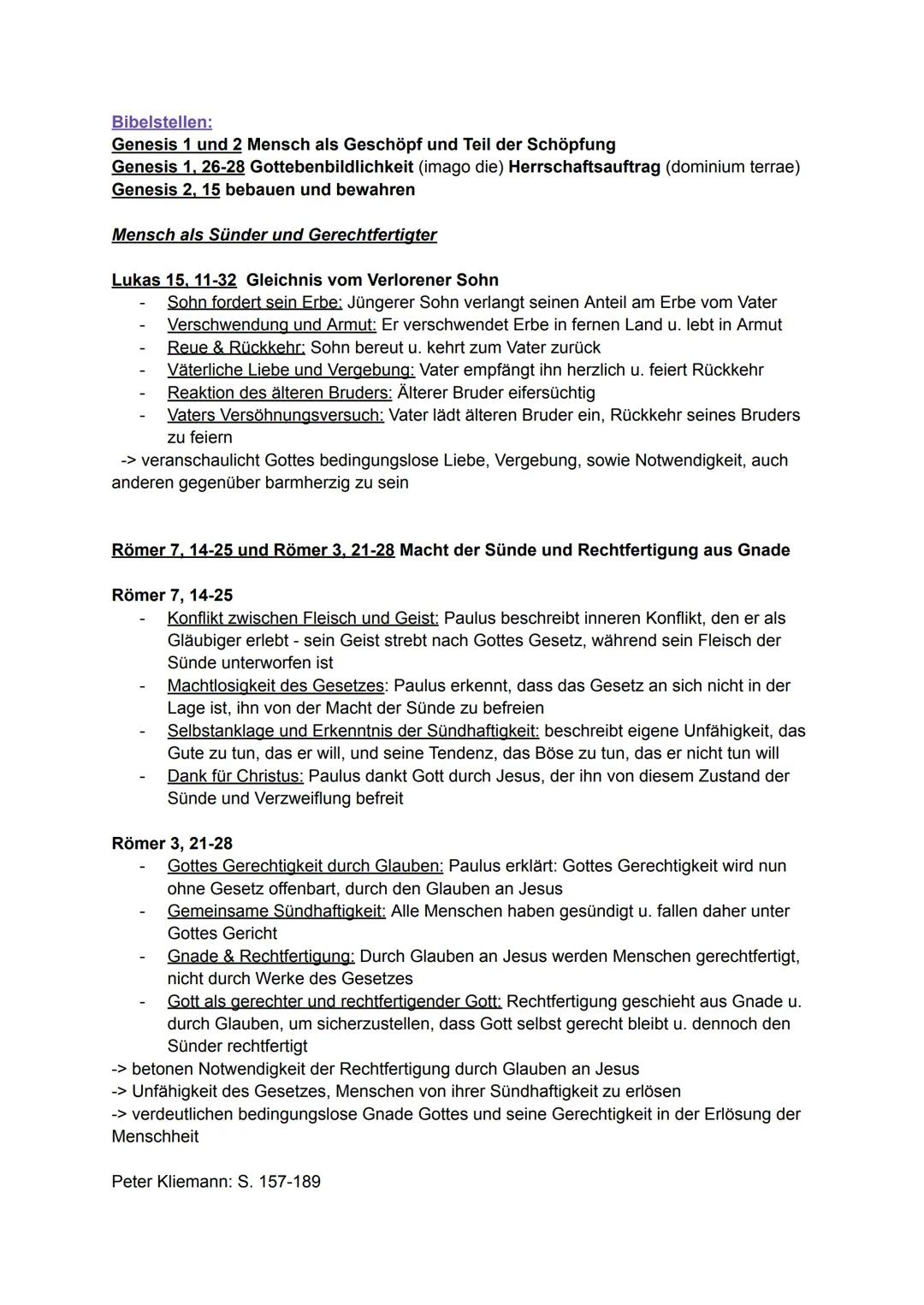 1. Mensch / Anthropologie
Schöpfungsgeschichte:
Genesis 1 & Genesis 2:
Wie und wann entstand der Mensch?
Genesis 1:
Am 6. Tag -> als letztes