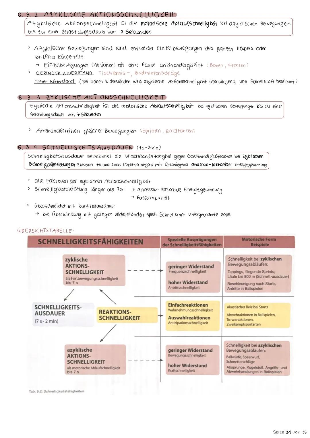 6. Schnelligkeit
6.1 BEDEUTUNG DER SCHNELLIGKEIT
Fähigkeit des Nerv - Muskel-Systems, motorische Aktionen in einem unter den
gegebenen Bedin