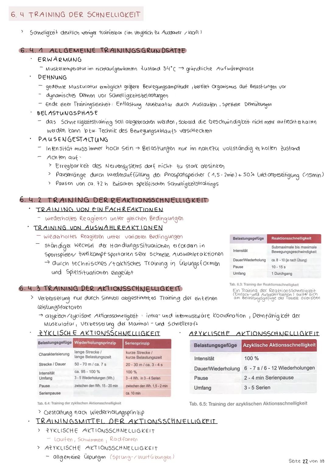 6. Schnelligkeit
6.1 BEDEUTUNG DER SCHNELLIGKEIT
Fähigkeit des Nerv - Muskel-Systems, motorische Aktionen in einem unter den
gegebenen Bedin