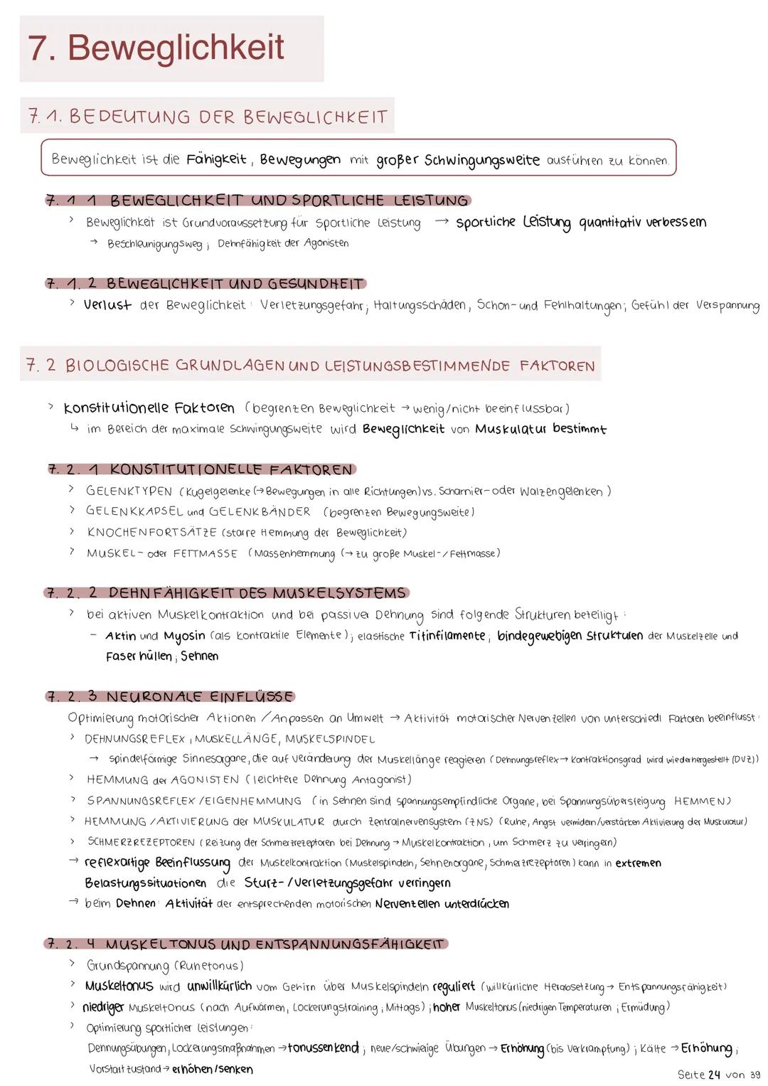 7. Beweglichkeit
7.1. BEDEUTUNG DER BEWEGLICHKEIT
Beweglichkeit ist die Fähigkeit, Bewegungen mit großer Schwingungsweite ausführen zu könne