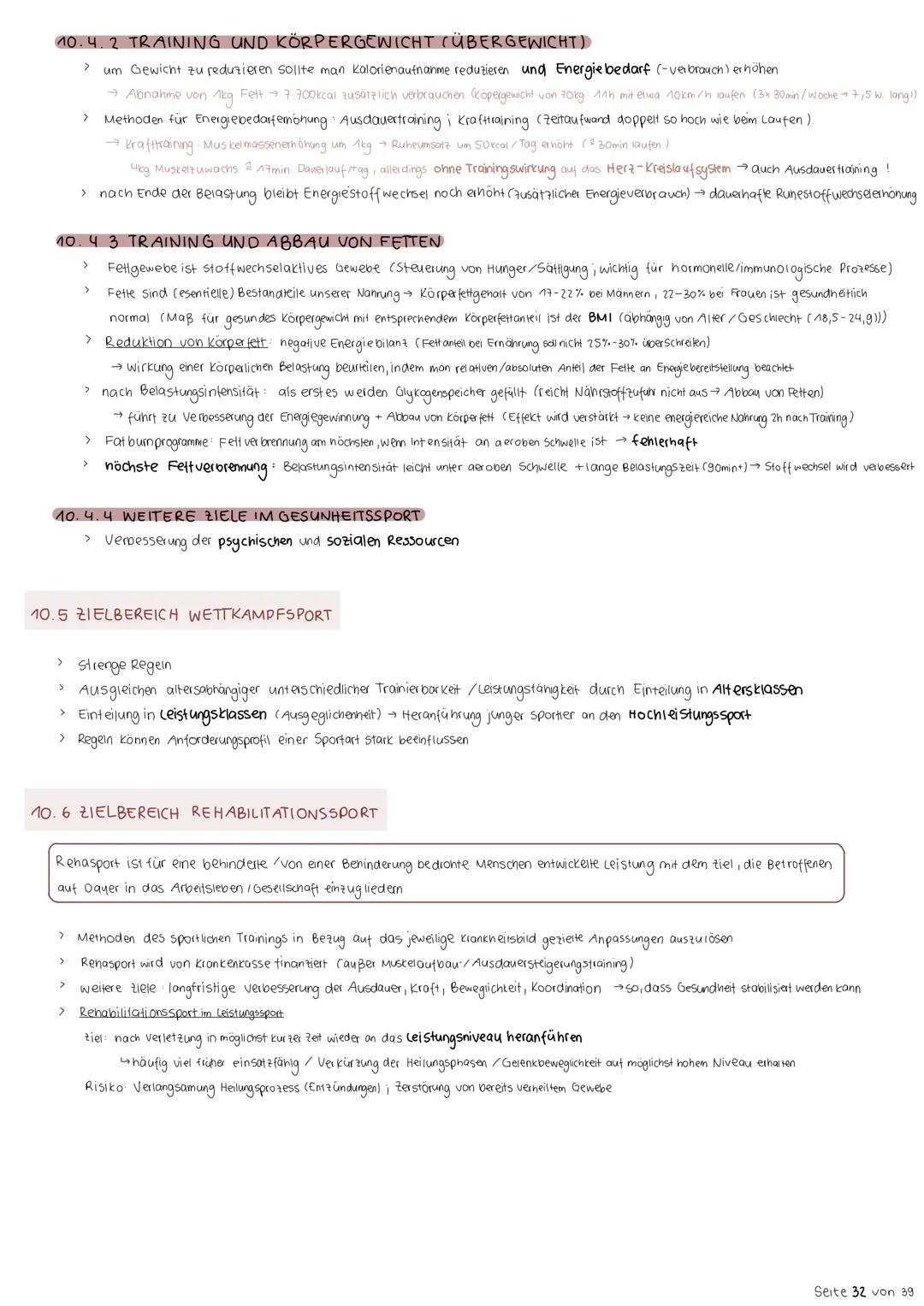 10. Zielbereiche des Sports
10.1 ÜBERSICHT
Sportbereich
Leistungsniveau
Gesundheitssport
Gesundheit
Fitnesssport
fit Sein
Leistungssport
Höc