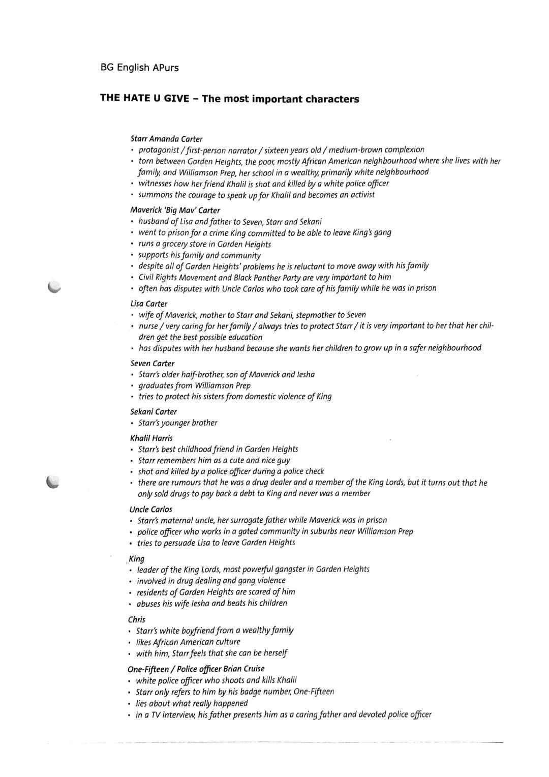 The Hate U Give Characters English