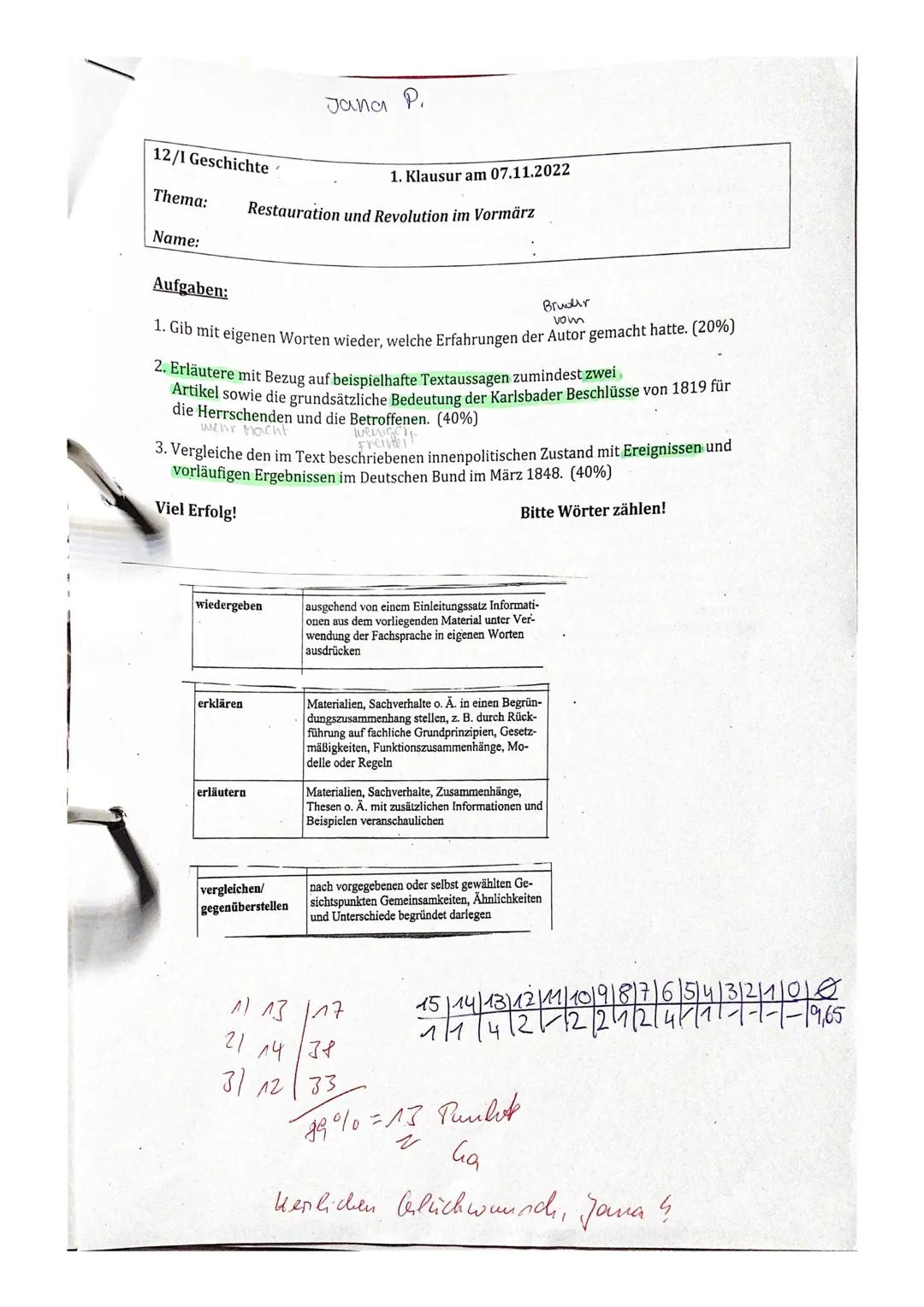 Klausur über Restauration und Revolution im Vormärz Geschichte GK Q1