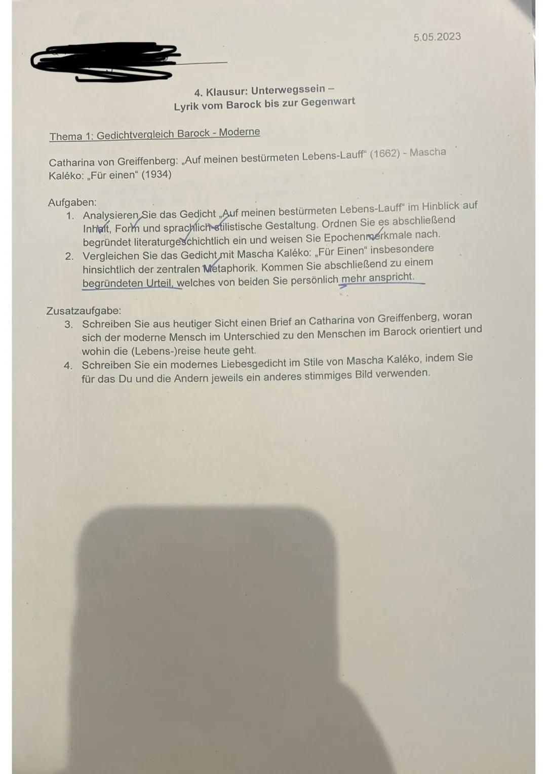 Deutsch LK Q1 Klausur Gedichtsvergleich