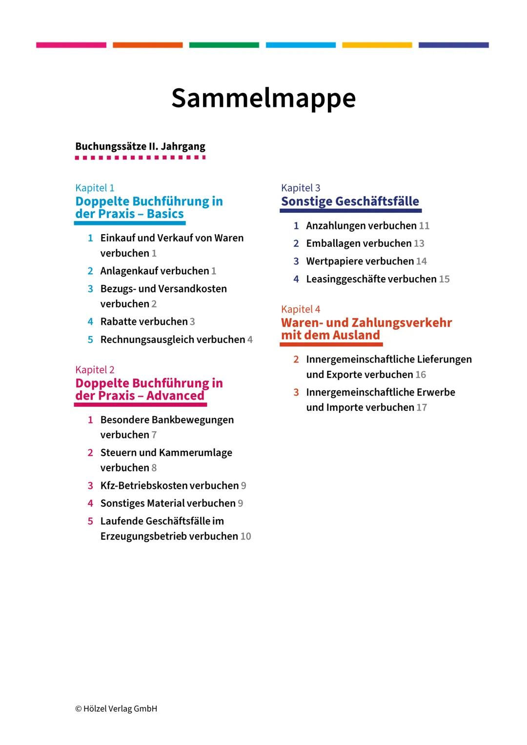 Sammelmappe
Buchungssätze II. Jahrgang
Kapitel 1
Doppelte Buchführung in
der Praxis - Basics
1 Einkauf und Verkauf von Waren
verbuchen 1
2 A