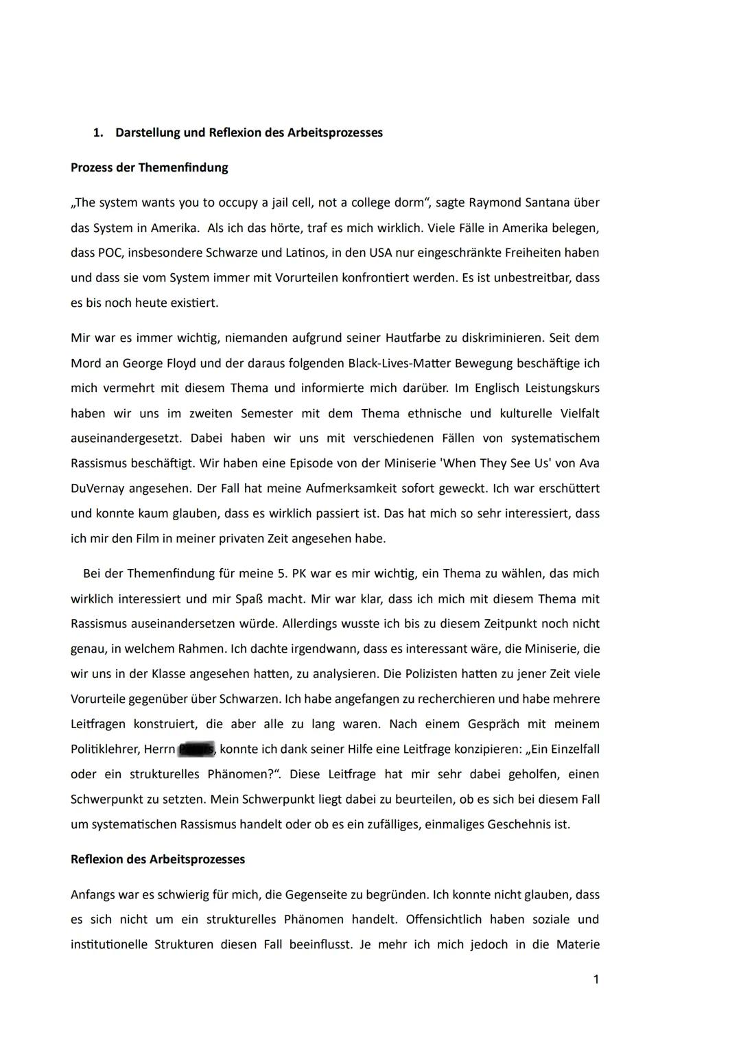 Refik Veseli Schule
Abitur 2024
Schriftliche Ausarbeitung zur Präsentationsprüfung als 5.
Prüfungskomponente
Central Park Five-
Ein Einzelfa